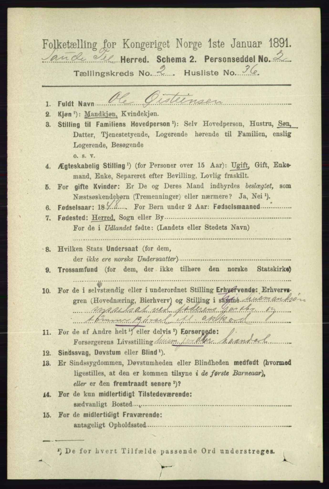 RA, 1891 census for 0822 Sauherad, 1891, p. 607