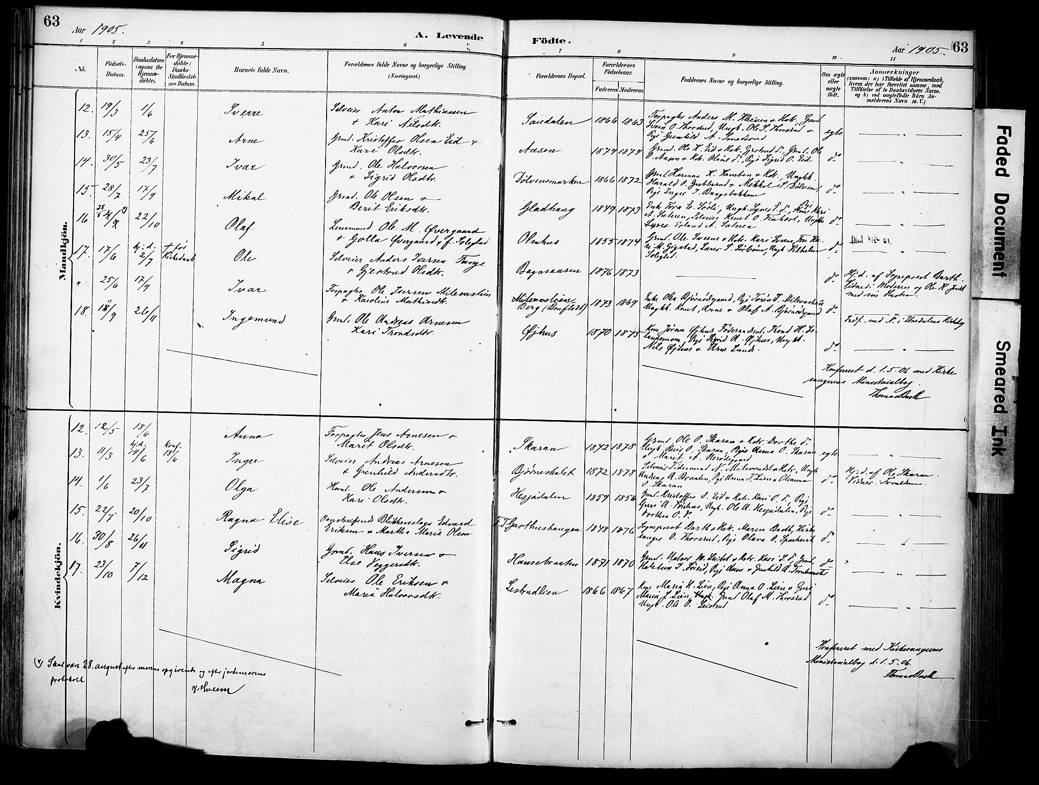 Sør-Aurdal prestekontor, SAH/PREST-128/H/Ha/Haa/L0009: Parish register (official) no. 9, 1886-1906, p. 63