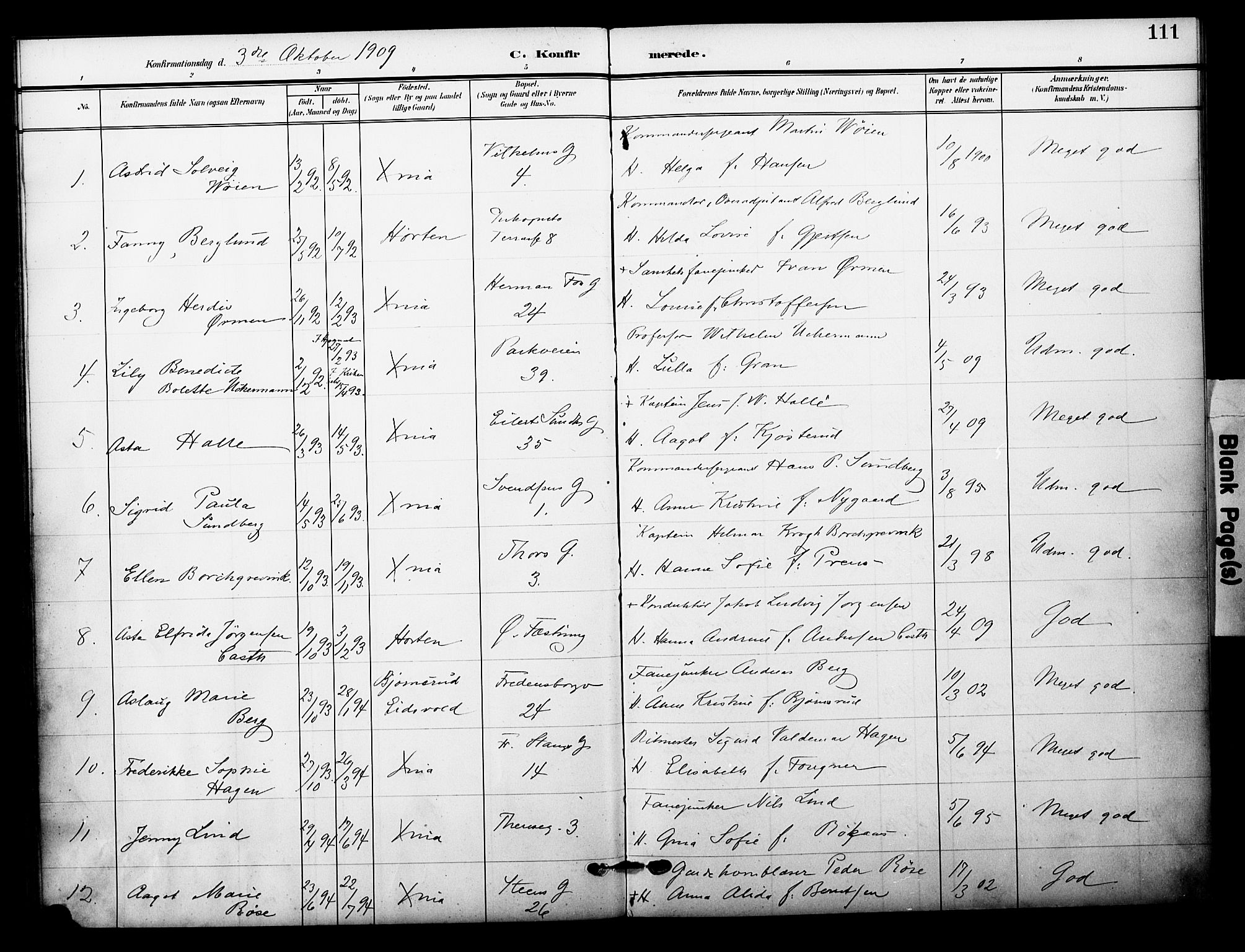 Garnisonsmenigheten Kirkebøker, AV/SAO-A-10846/F/Fa/L0014: Parish register (official) no. 14, 1905-1914, p. 111