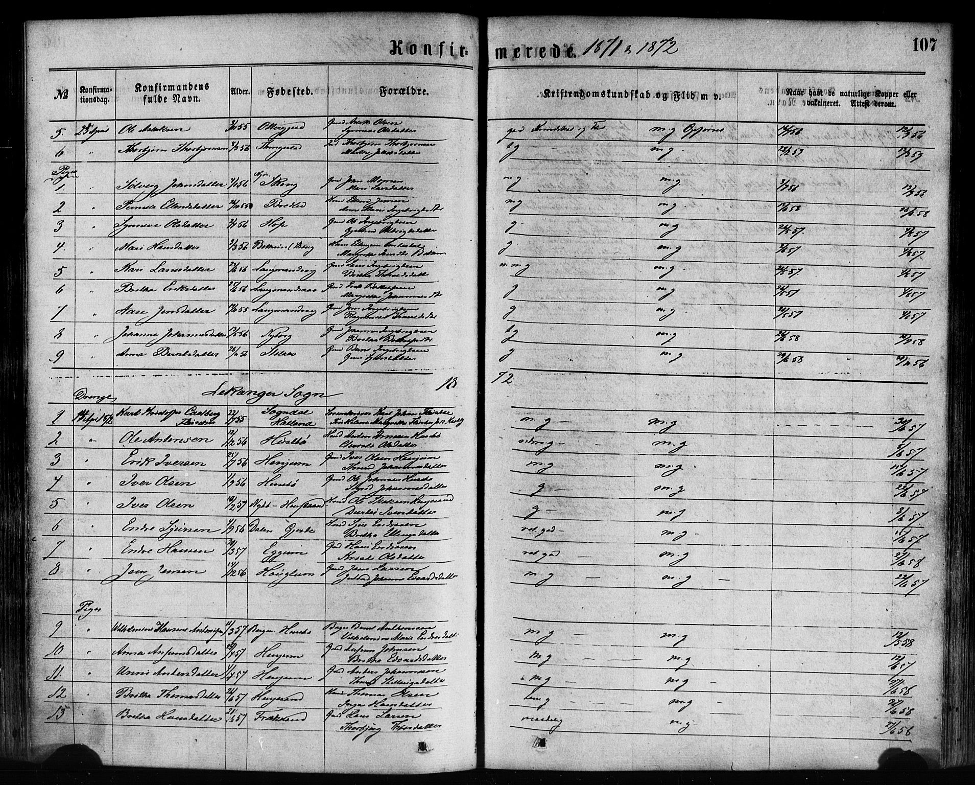 Leikanger sokneprestembete, SAB/A-81001: Parish register (official) no. A 9, 1869-1888, p. 107
