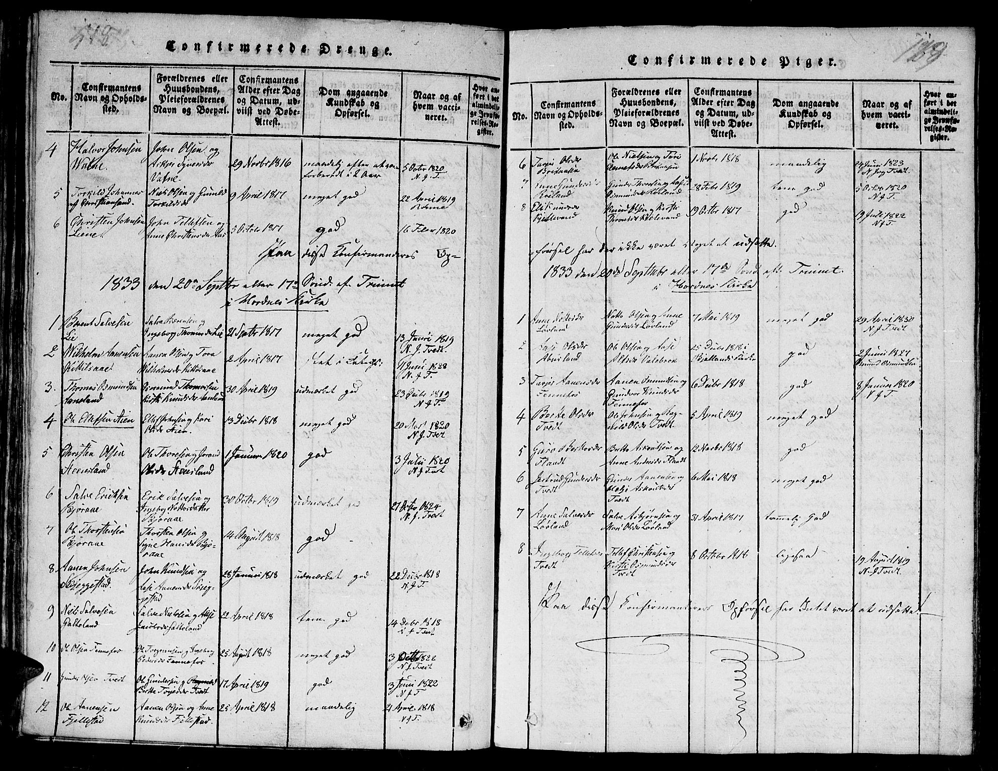 Evje sokneprestkontor, AV/SAK-1111-0008/F/Fb/Fba/L0001: Parish register (copy) no. B 1, 1816-1842, p. 518-519