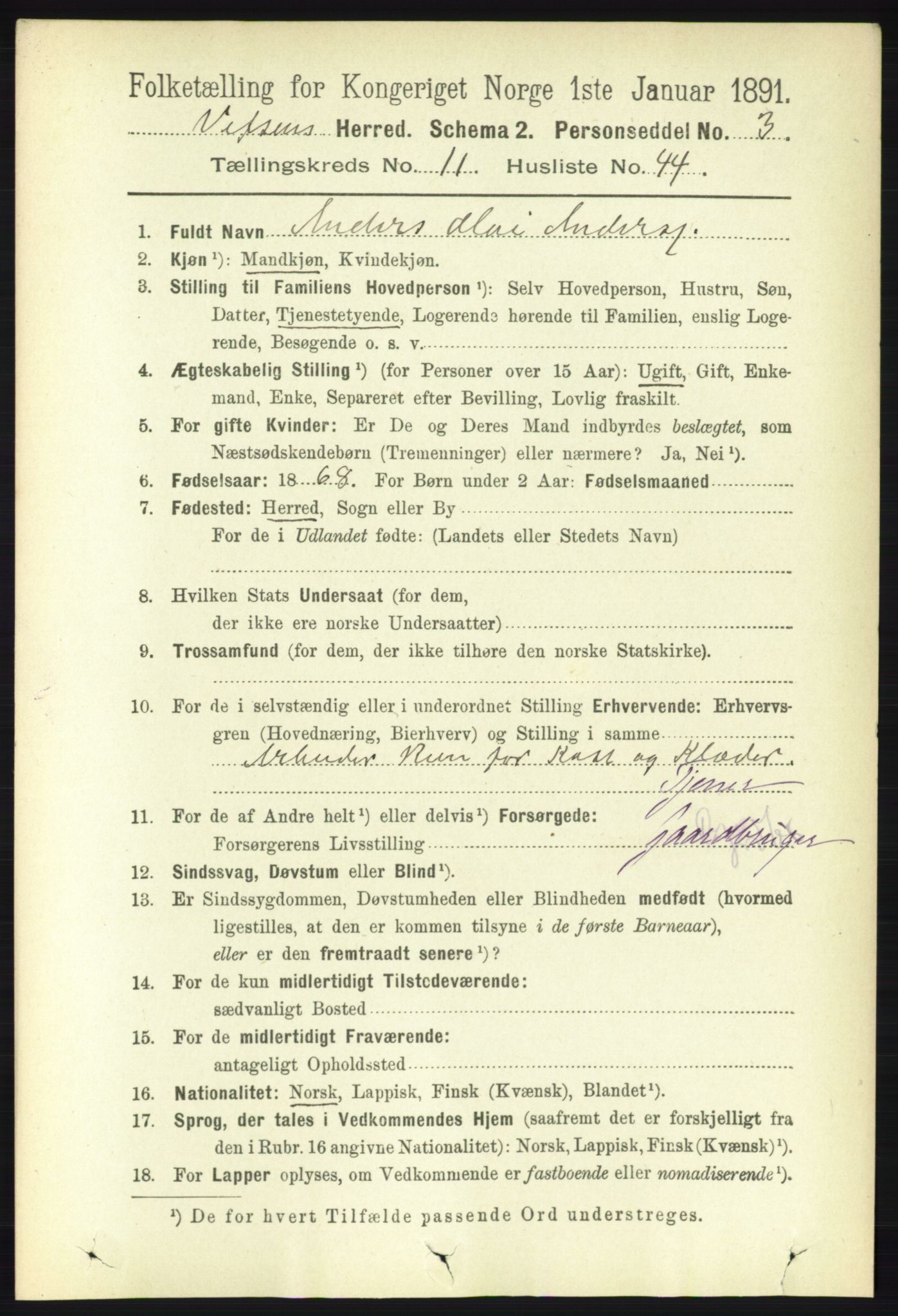 RA, 1891 census for 1824 Vefsn, 1891, p. 5905