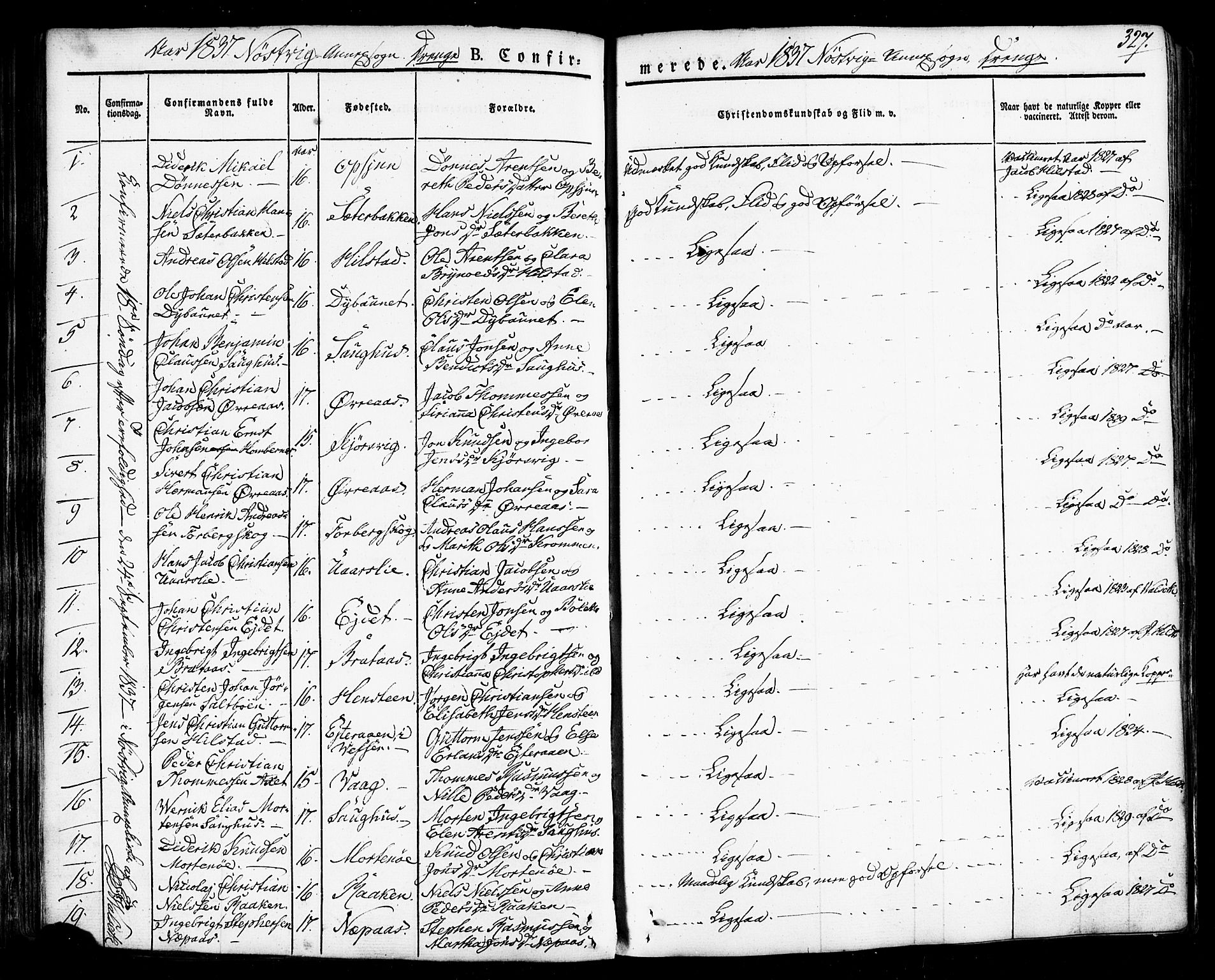 Ministerialprotokoller, klokkerbøker og fødselsregistre - Nordland, SAT/A-1459/814/L0224: Parish register (official) no. 814A05, 1834-1874, p. 327