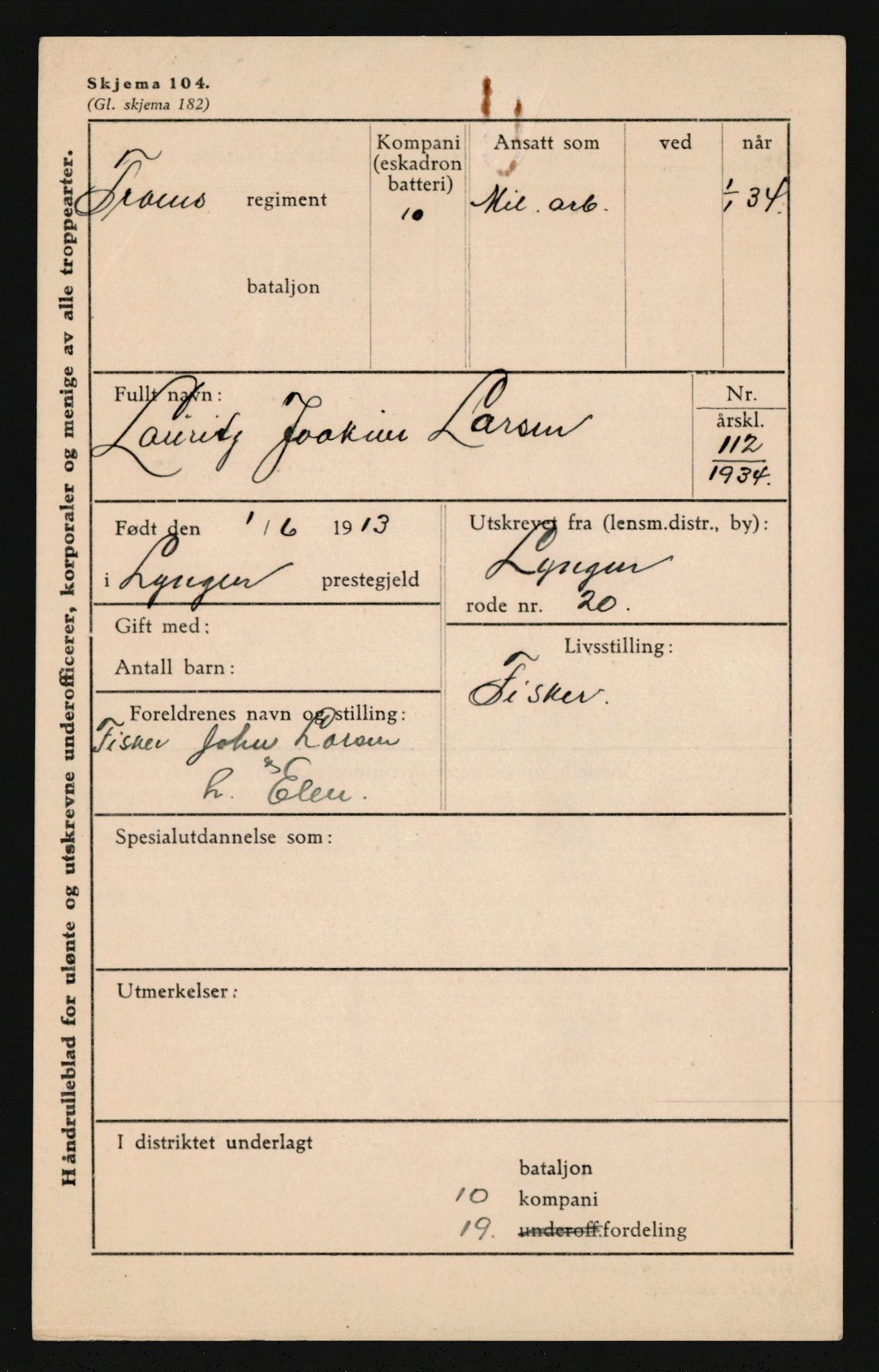 Forsvaret, Troms infanteriregiment nr. 16, AV/RA-RAFA-3146/P/Pa/L0018: Rulleblad for regimentets menige mannskaper, årsklasse 1934, 1934, p. 691