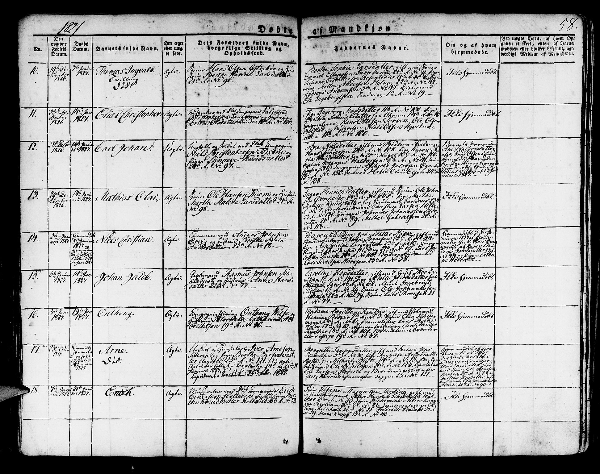Korskirken sokneprestembete, SAB/A-76101/H/Haa/L0014: Parish register (official) no. A 14, 1823-1835, p. 58