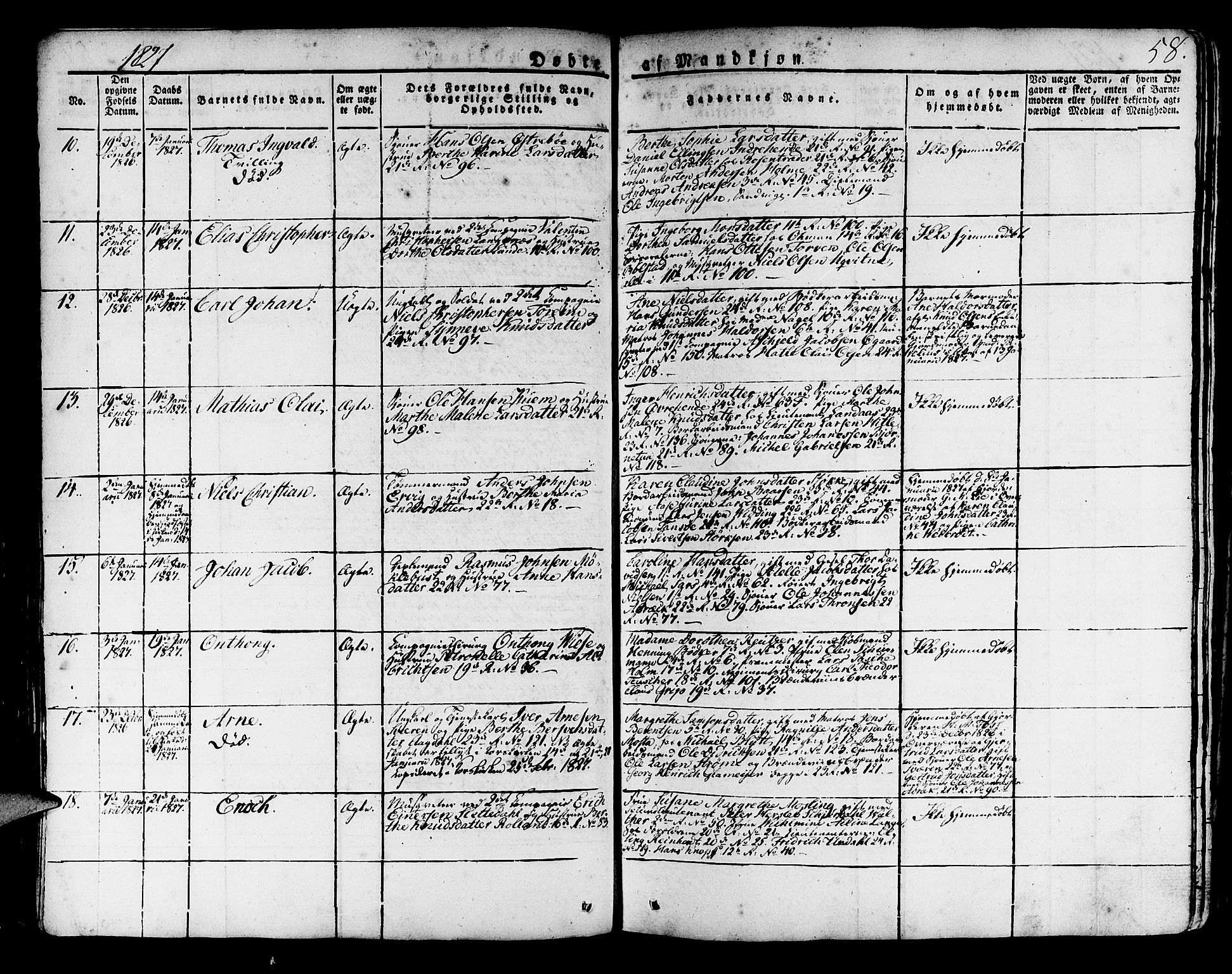 Korskirken sokneprestembete, AV/SAB-A-76101/H/Haa/L0014: Parish register (official) no. A 14, 1823-1835, p. 58