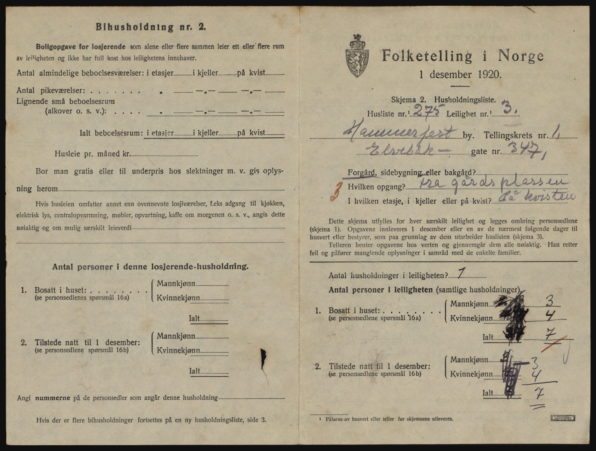 SATØ, 1920 census for Hammerfest, 1920, p. 1854