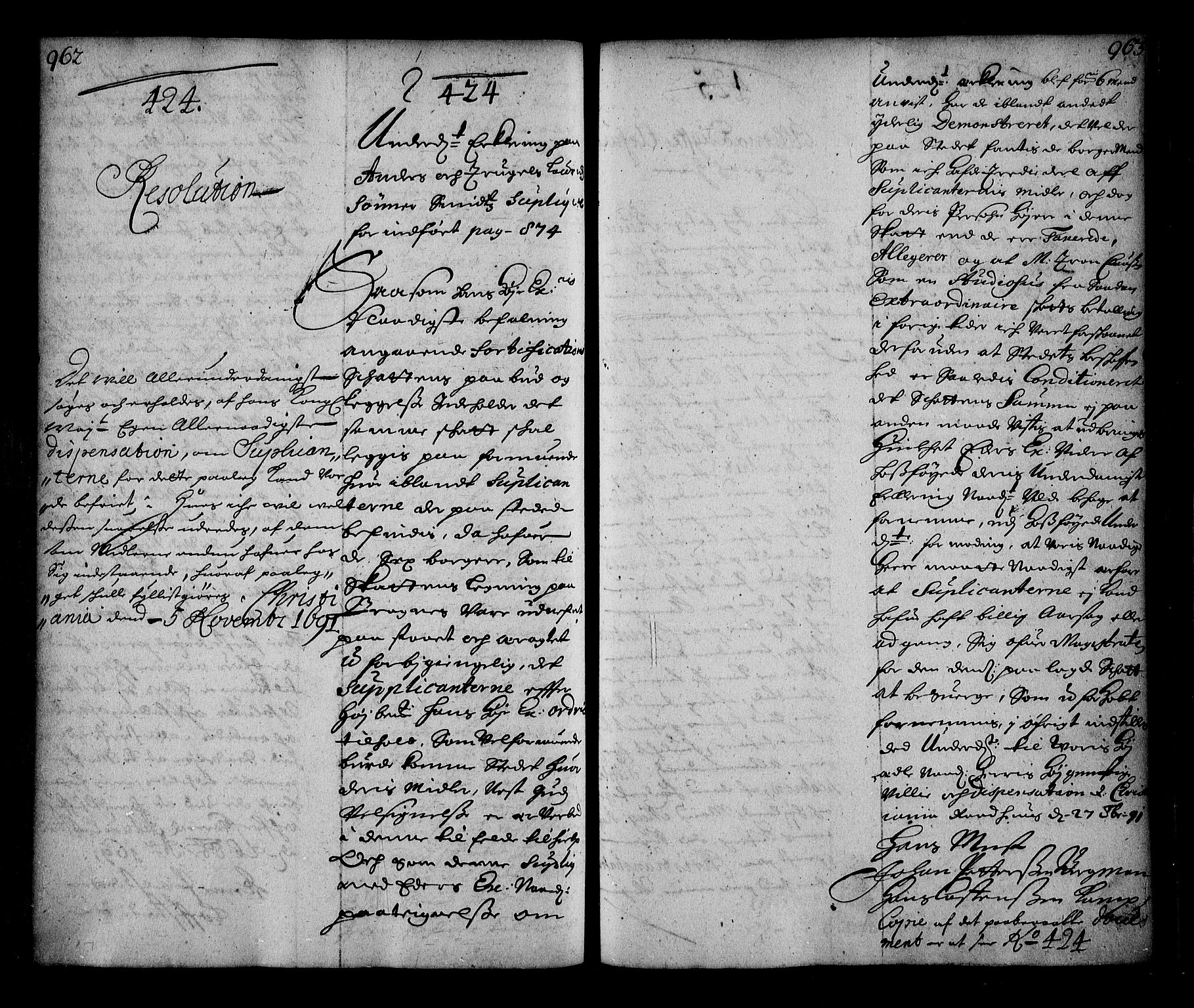 Stattholderembetet 1572-1771, AV/RA-EA-2870/Ae/L0008: Supplikasjons- og resolusjonsprotokoll, 1691, p. 962-963