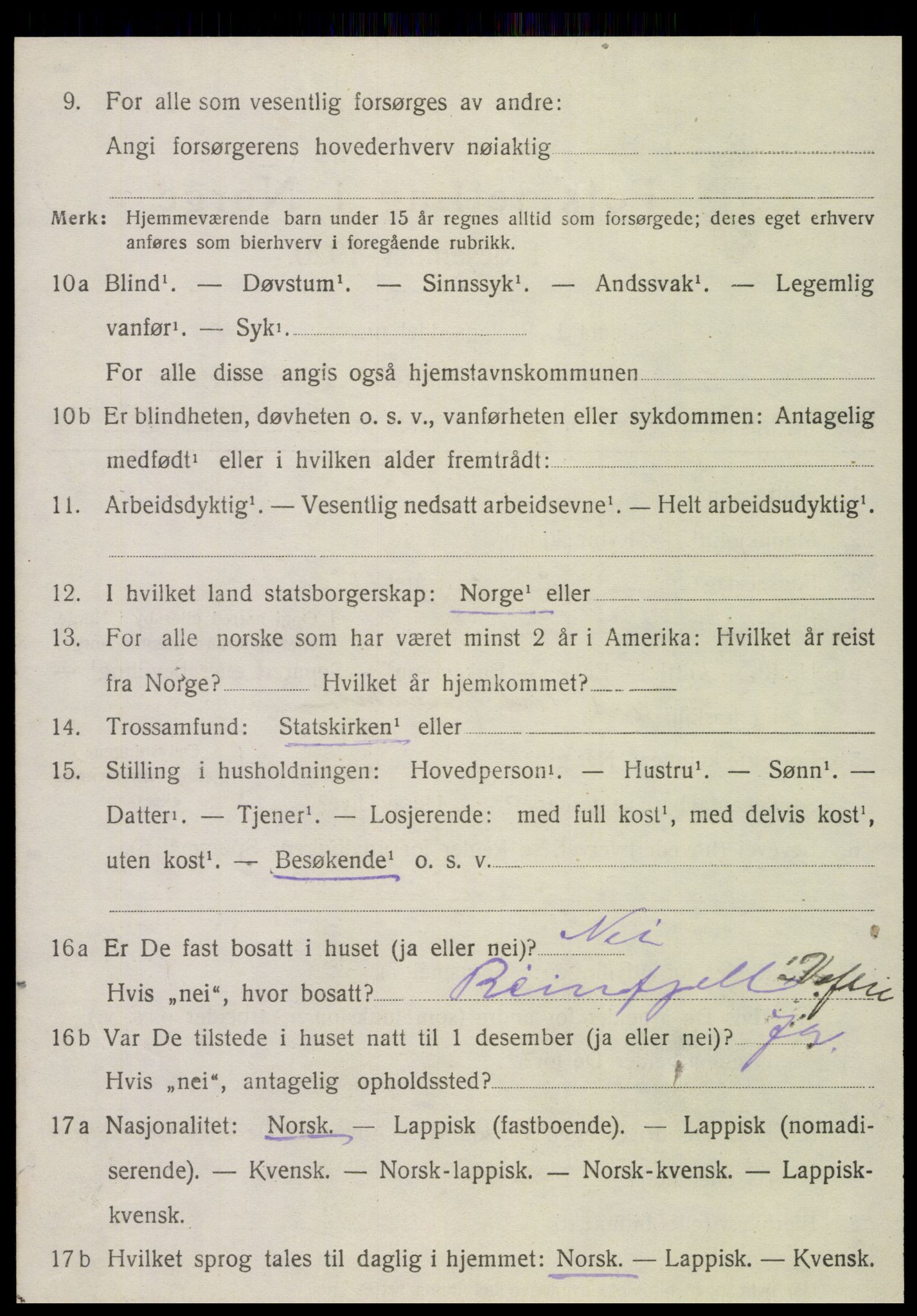 SAT, 1920 census for Vefsn, 1920, p. 1838