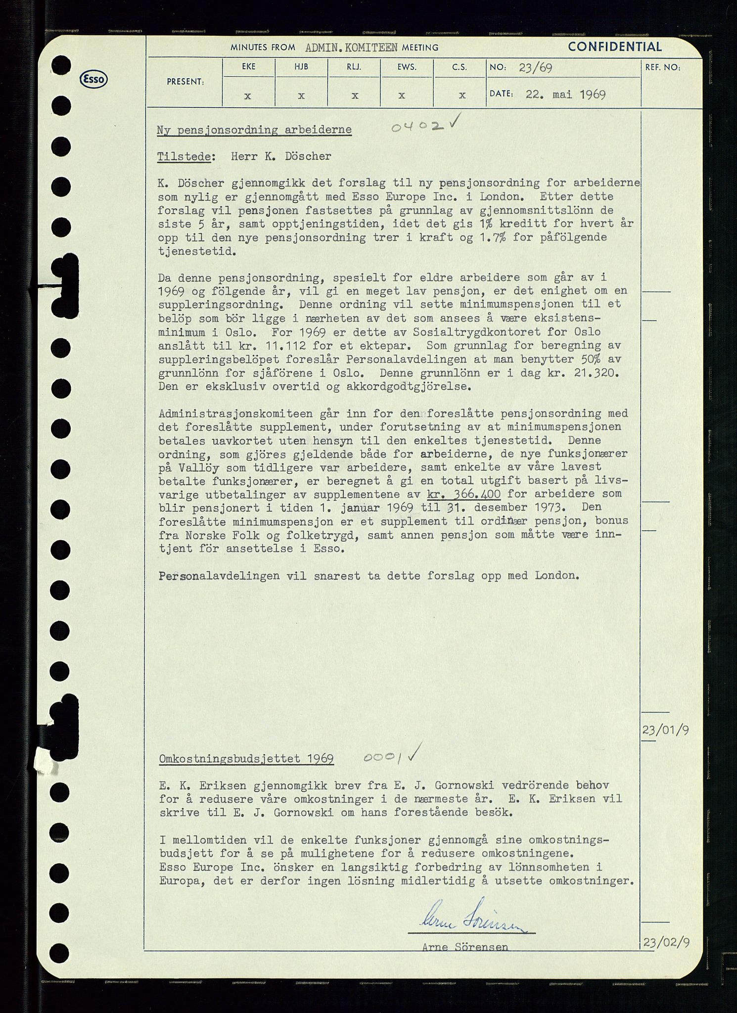 Pa 0982 - Esso Norge A/S, AV/SAST-A-100448/A/Aa/L0003/0001: Den administrerende direksjon Board minutes (styrereferater) og Bedriftforsamlingsprotokoll / Den administrerende direksjon Board minutes (styrereferater), 1969, p. 81