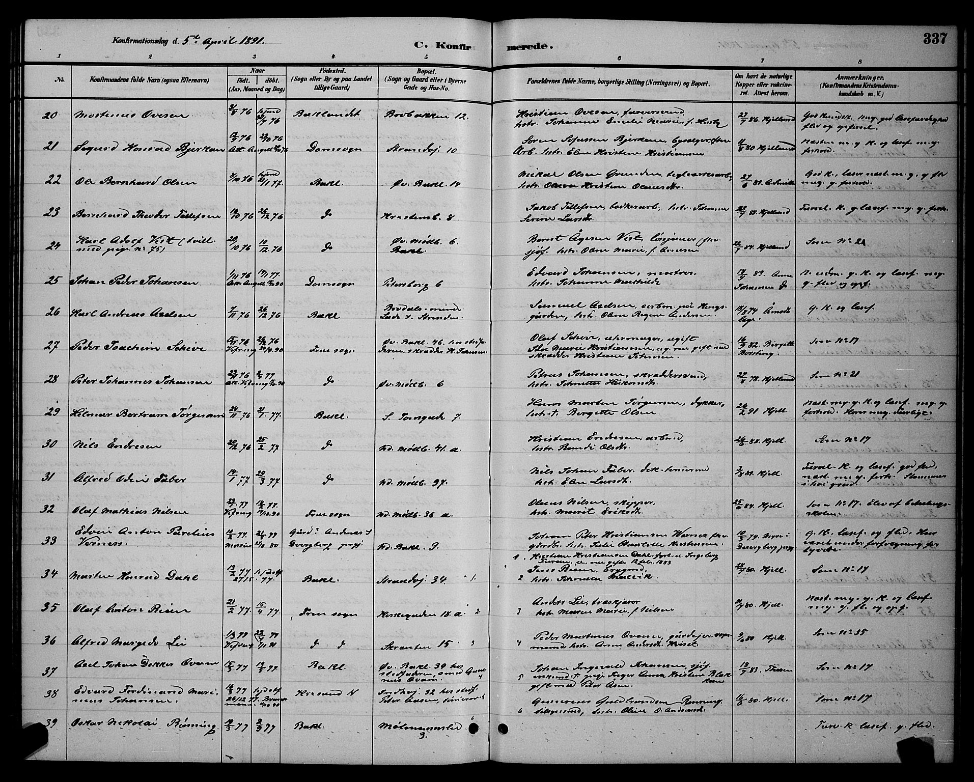 Ministerialprotokoller, klokkerbøker og fødselsregistre - Sør-Trøndelag, SAT/A-1456/604/L0222: Parish register (copy) no. 604C05, 1886-1895, p. 337