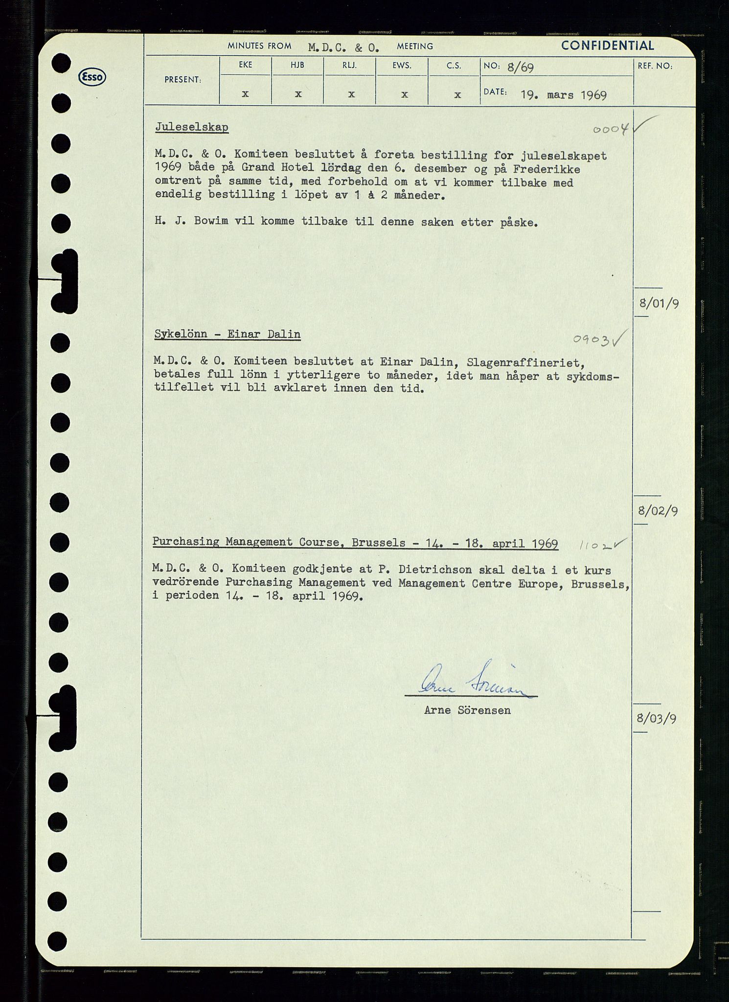 Pa 0982 - Esso Norge A/S, SAST/A-100448/A/Aa/L0003/0001: Den administrerende direksjon Board minutes (styrereferater) og Bedriftforsamlingsprotokoll / Den administrerende direksjon Board minutes (styrereferater), 1969, p. 143