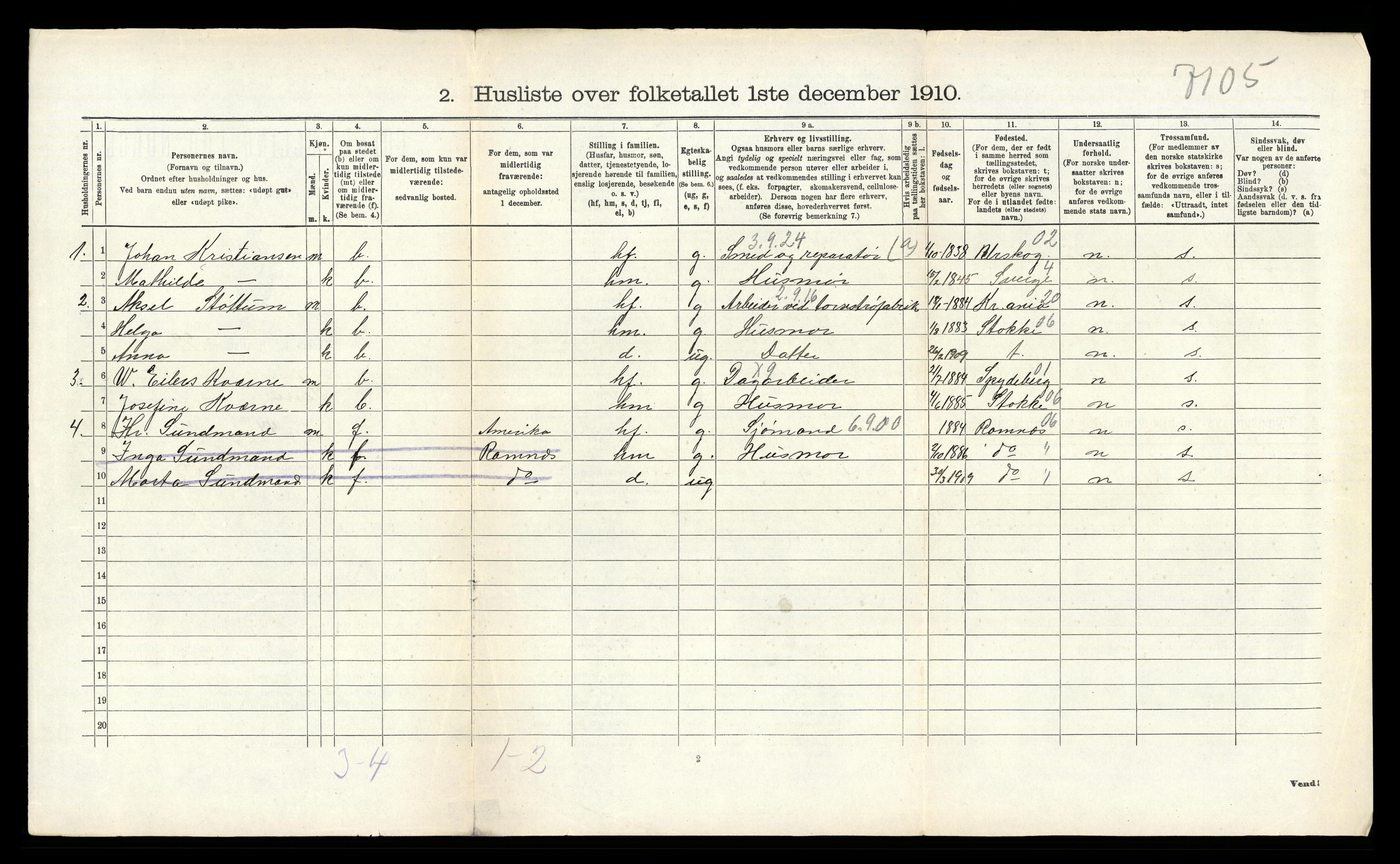 RA, 1910 census for Sem, 1910, p. 529