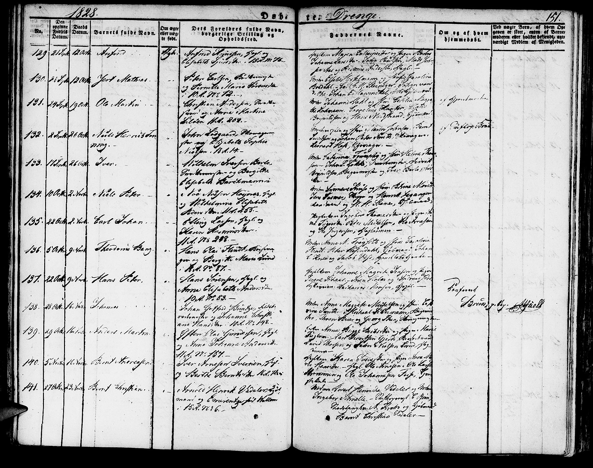 Domkirken sokneprestembete, SAB/A-74801/H/Haa/L0012: Parish register (official) no. A 12, 1821-1840, p. 151