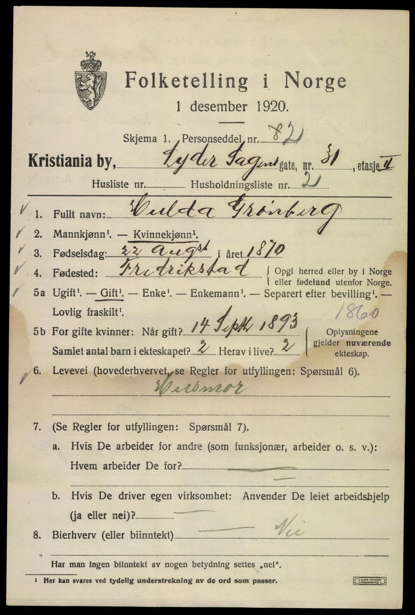 SAO, 1920 census for Kristiania, 1920, p. 366923