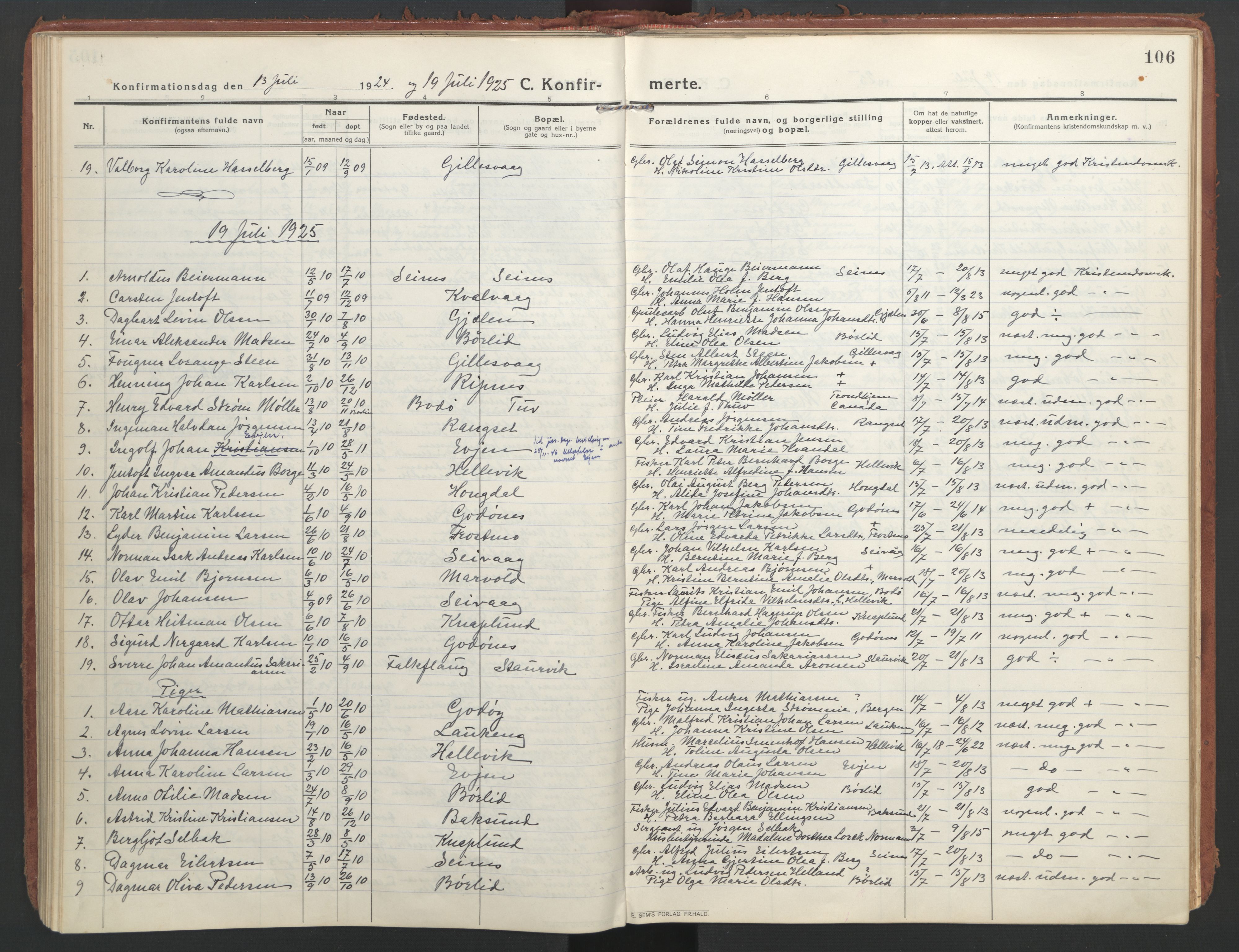 Ministerialprotokoller, klokkerbøker og fødselsregistre - Nordland, SAT/A-1459/804/L0086: Parish register (official) no. 804A07, 1916-1935, p. 106