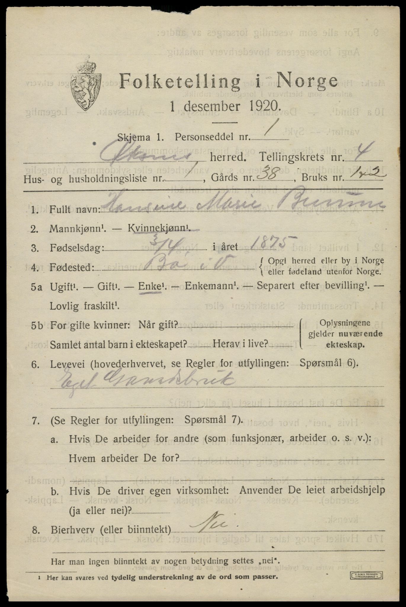 SAT, 1920 census for Øksnes, 1920, p. 2848