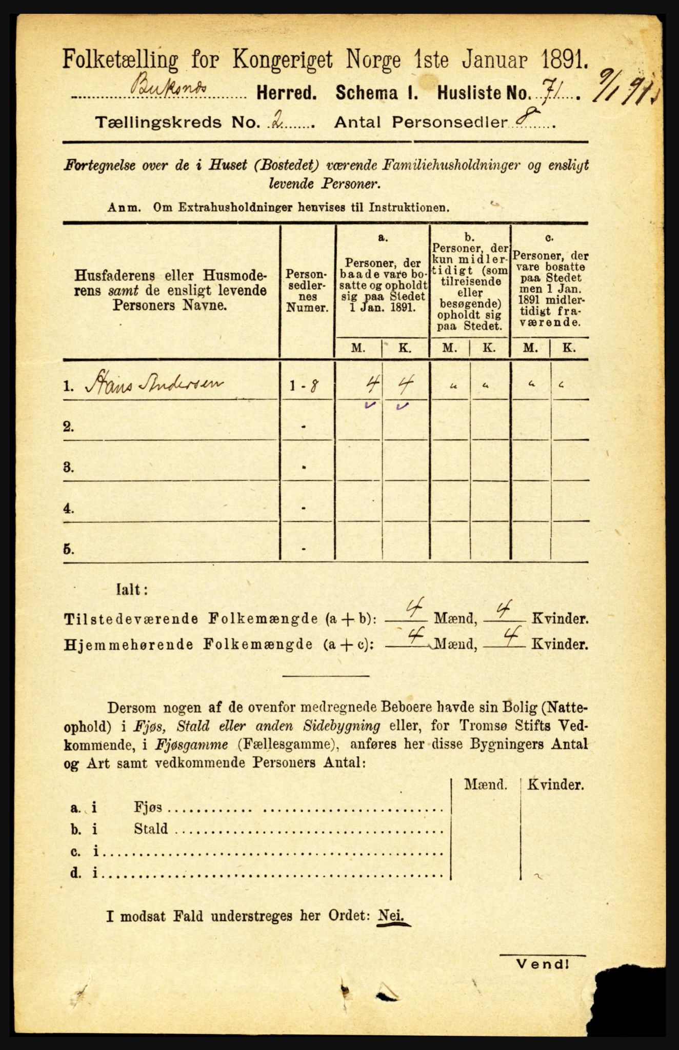 RA, 1891 census for 1860 Buksnes, 1891, p. 1591