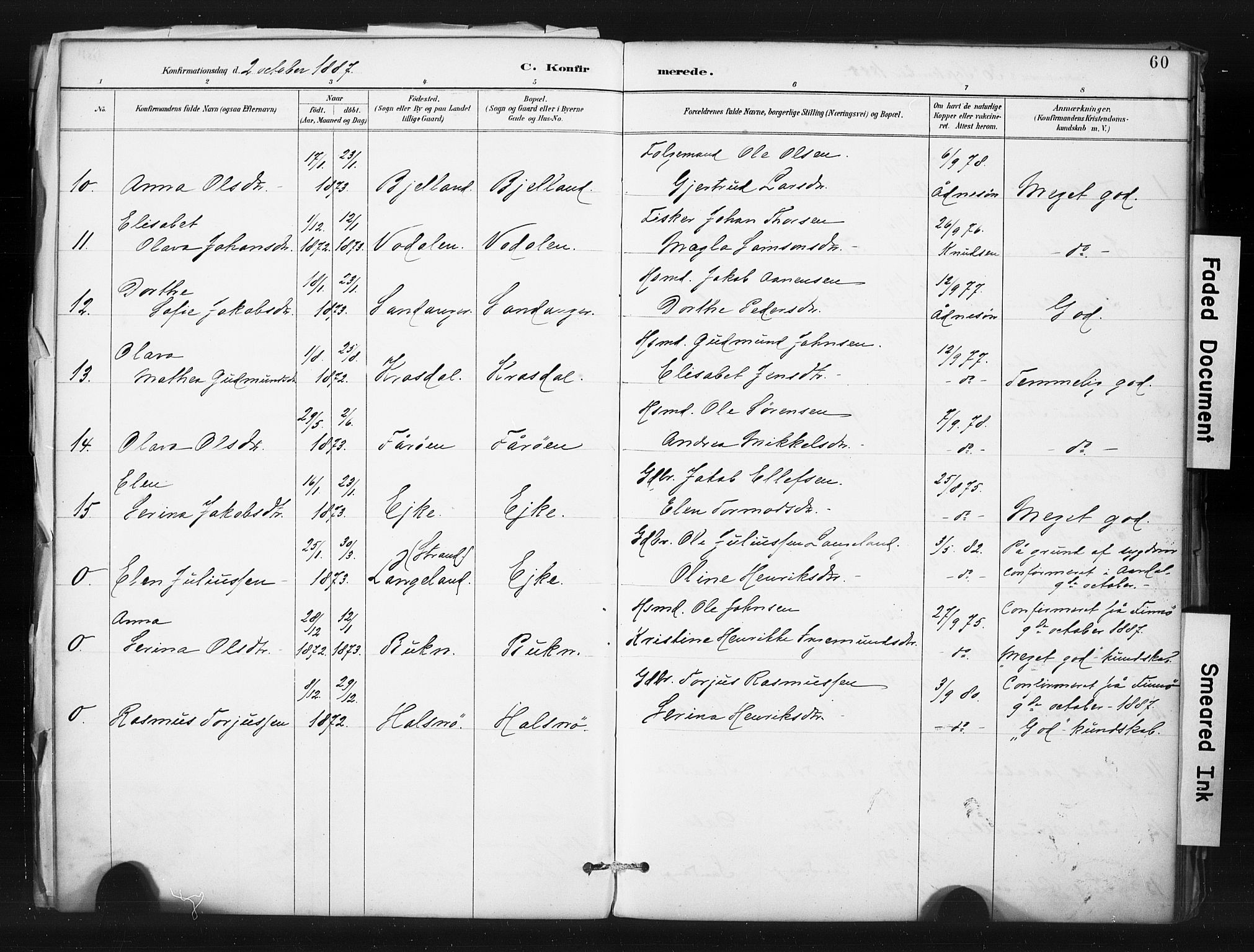 Hjelmeland sokneprestkontor, AV/SAST-A-101843/01/IV/L0015: Parish register (official) no. A 15, 1887-1910, p. 60