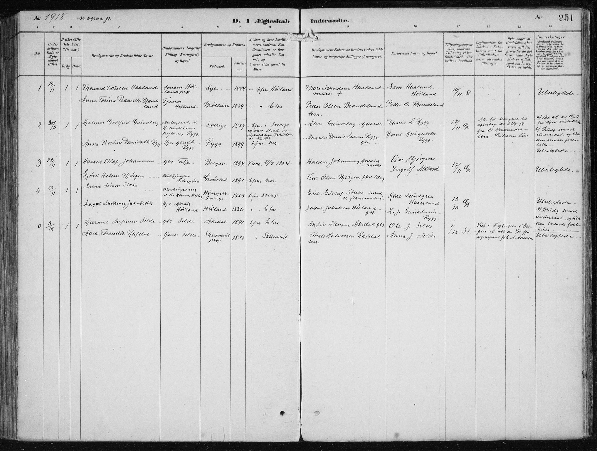Etne sokneprestembete, SAB/A-75001/H/Haa: Parish register (official) no. B  1, 1879-1919, p. 251