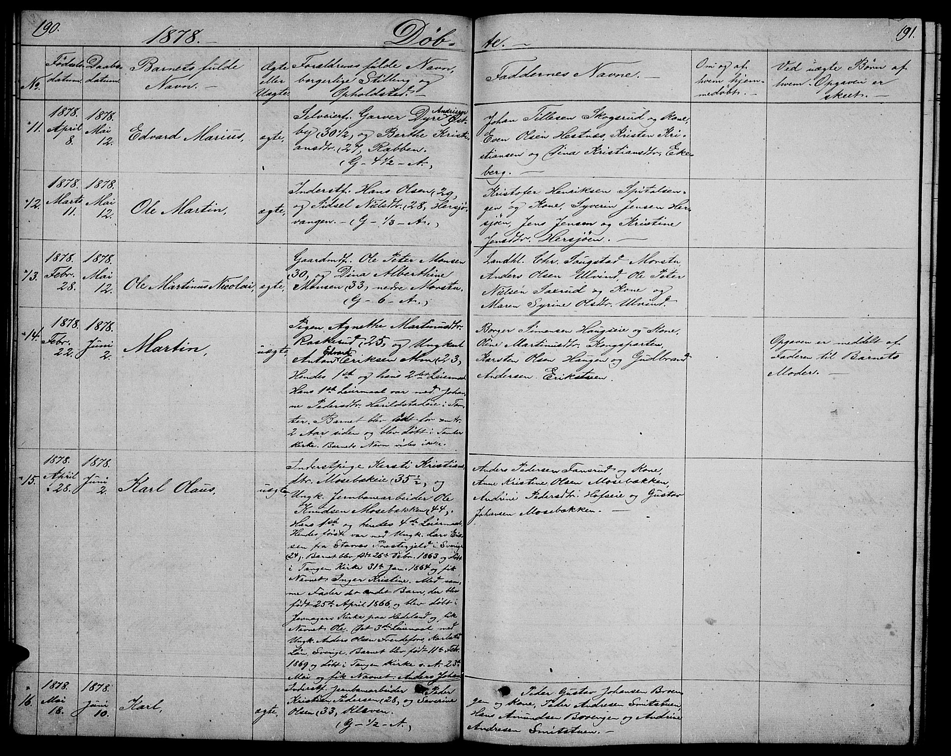Stange prestekontor, SAH/PREST-002/L/L0005: Parish register (copy) no. 5, 1861-1881, p. 190-191
