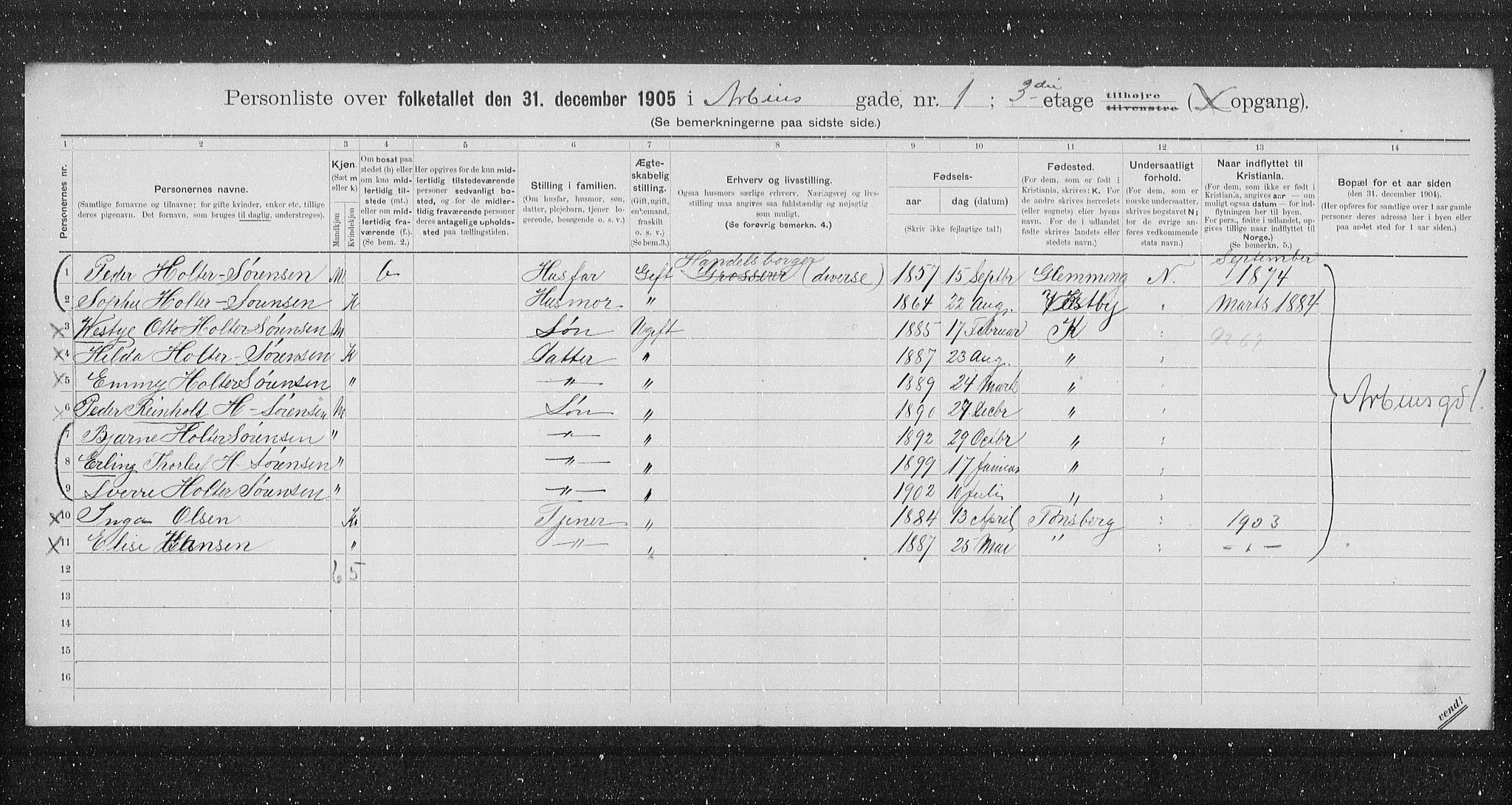 OBA, Municipal Census 1905 for Kristiania, 1905, p. 824