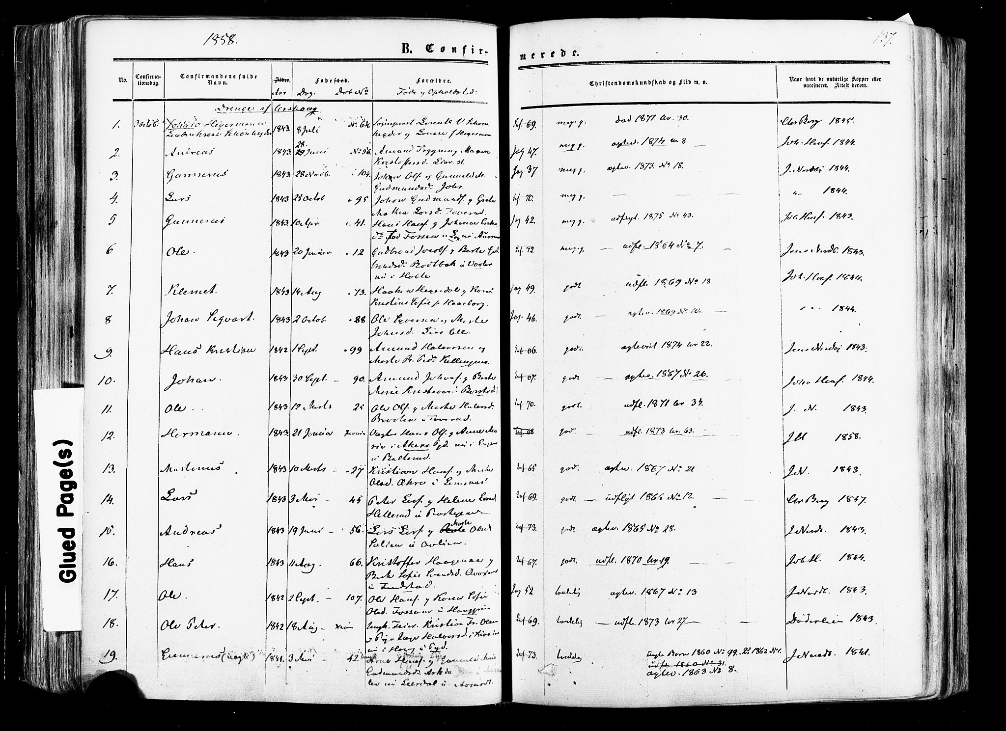 Aurskog prestekontor Kirkebøker, SAO/A-10304a/F/Fa/L0007: Parish register (official) no. I 7, 1854-1877, p. 137