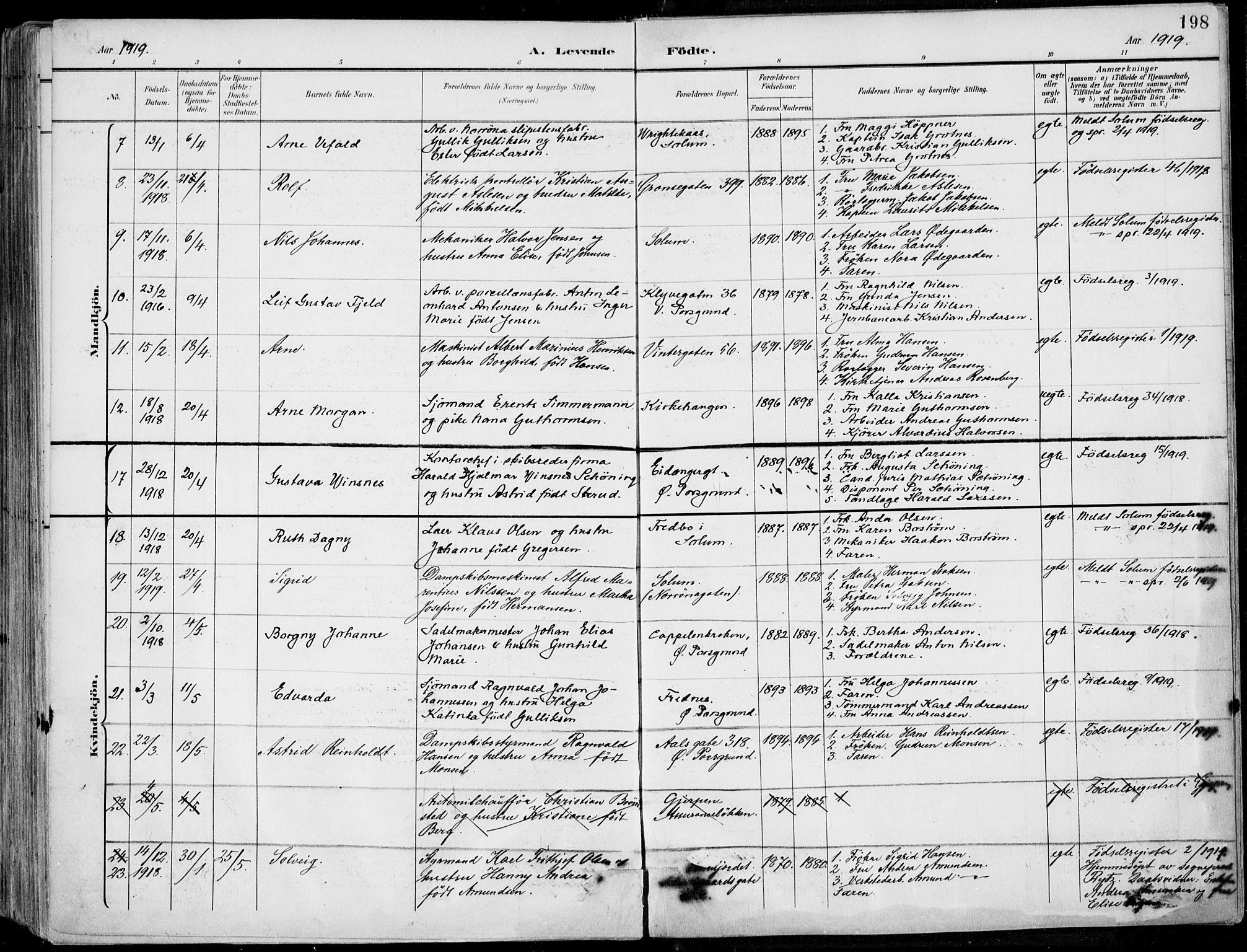 Porsgrunn kirkebøker , AV/SAKO-A-104/F/Fa/L0010: Parish register (official) no. 10, 1895-1919, p. 198