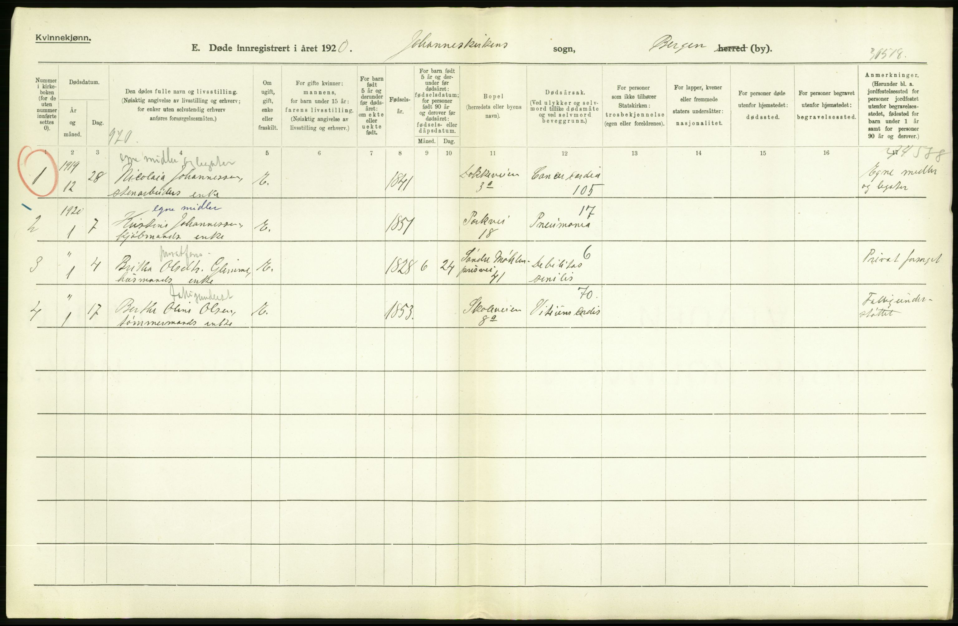 Statistisk sentralbyrå, Sosiodemografiske emner, Befolkning, AV/RA-S-2228/D/Df/Dfb/Dfbj/L0042: Bergen: Gifte, døde, dødfødte., 1920, p. 614