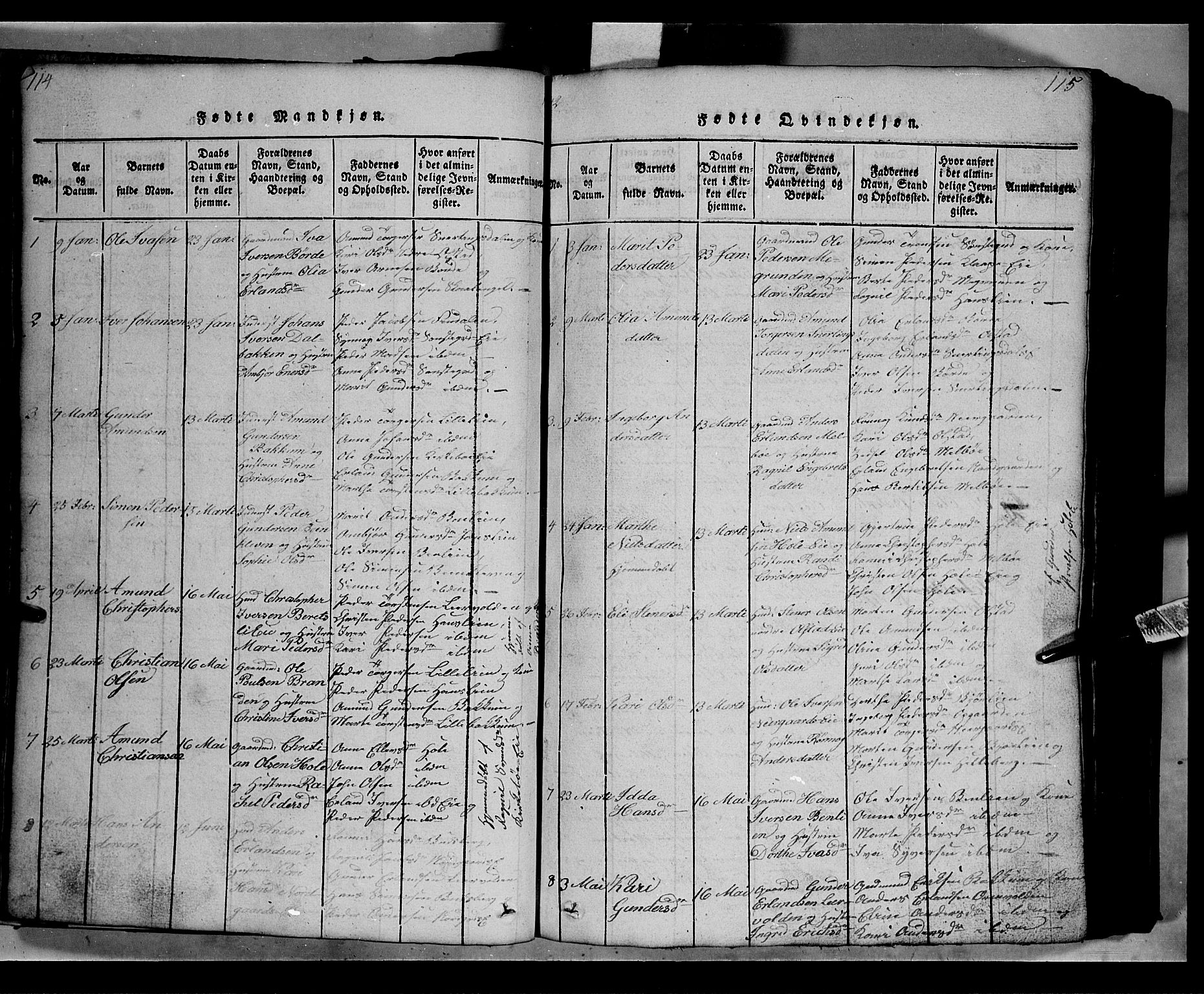 Gausdal prestekontor, SAH/PREST-090/H/Ha/Hab/L0002: Parish register (copy) no. 2, 1818-1874, p. 114-115