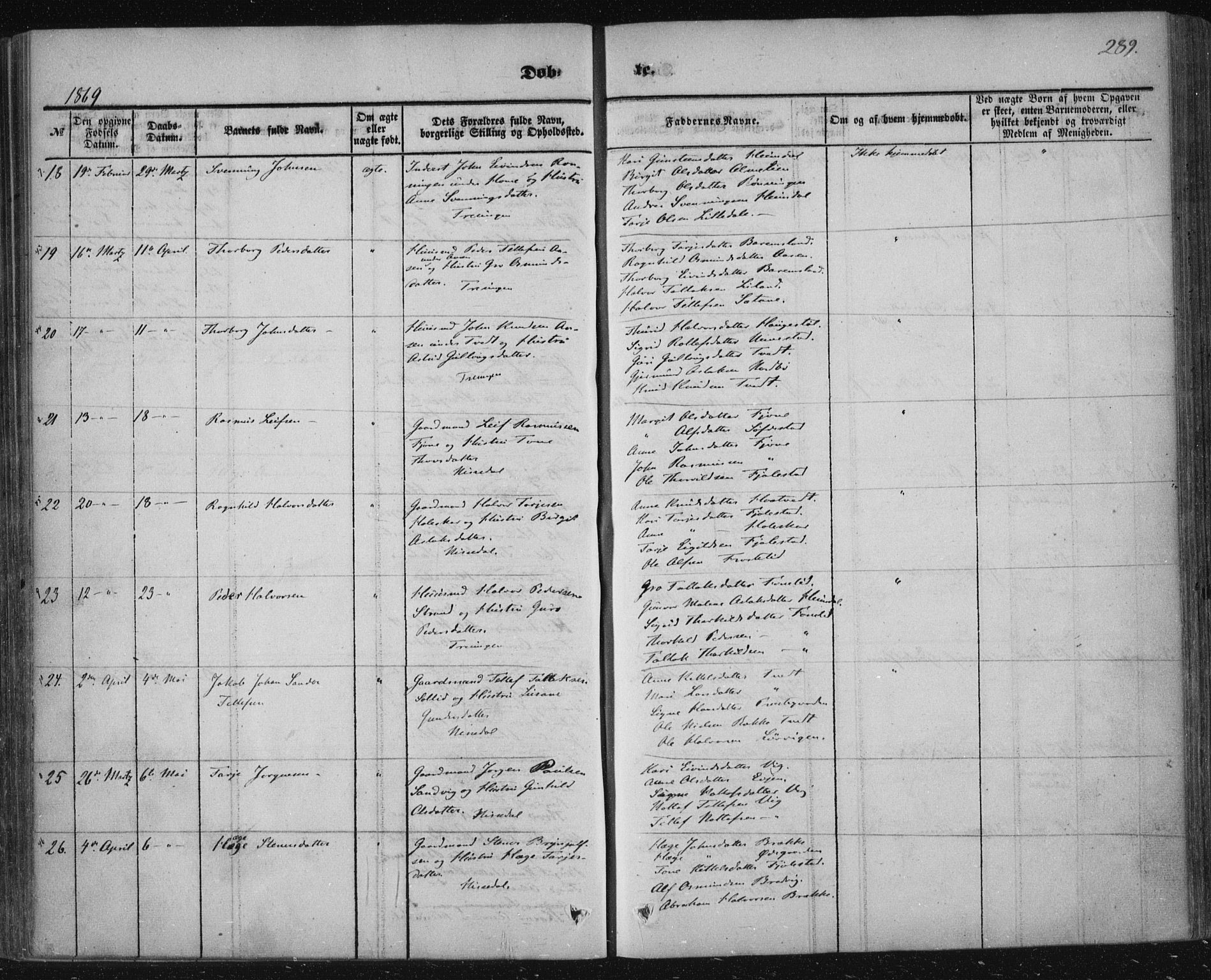 Nissedal kirkebøker, SAKO/A-288/F/Fa/L0003: Parish register (official) no. I 3, 1846-1870, p. 288-289