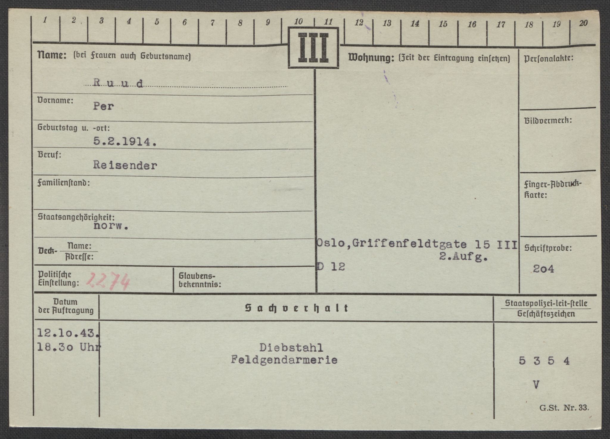 Befehlshaber der Sicherheitspolizei und des SD, AV/RA-RAFA-5969/E/Ea/Eaa/L0009: Register over norske fanger i Møllergata 19: Ru-Sy, 1940-1945, p. 86