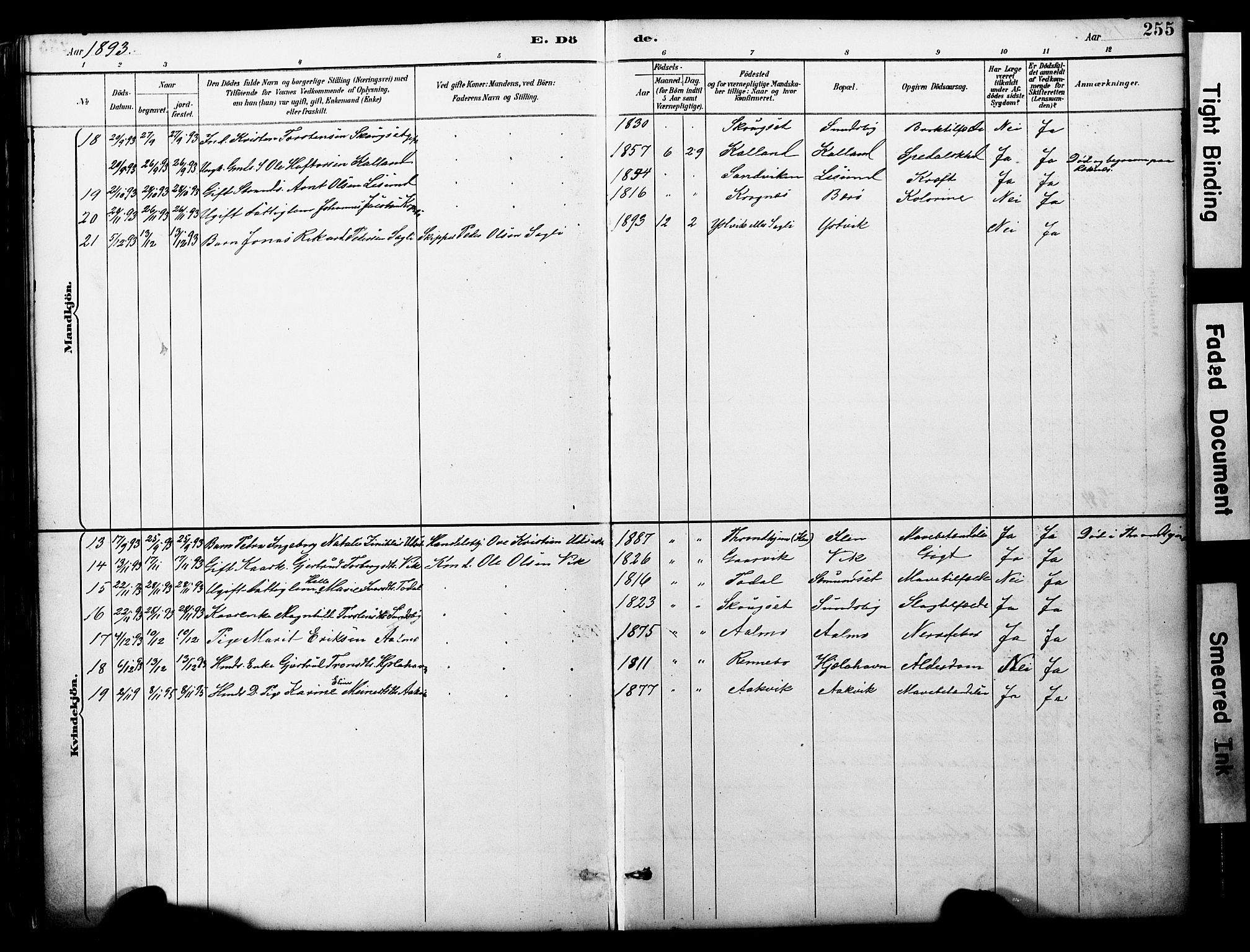 Ministerialprotokoller, klokkerbøker og fødselsregistre - Møre og Romsdal, AV/SAT-A-1454/578/L0907: Parish register (official) no. 578A06, 1887-1904, p. 255