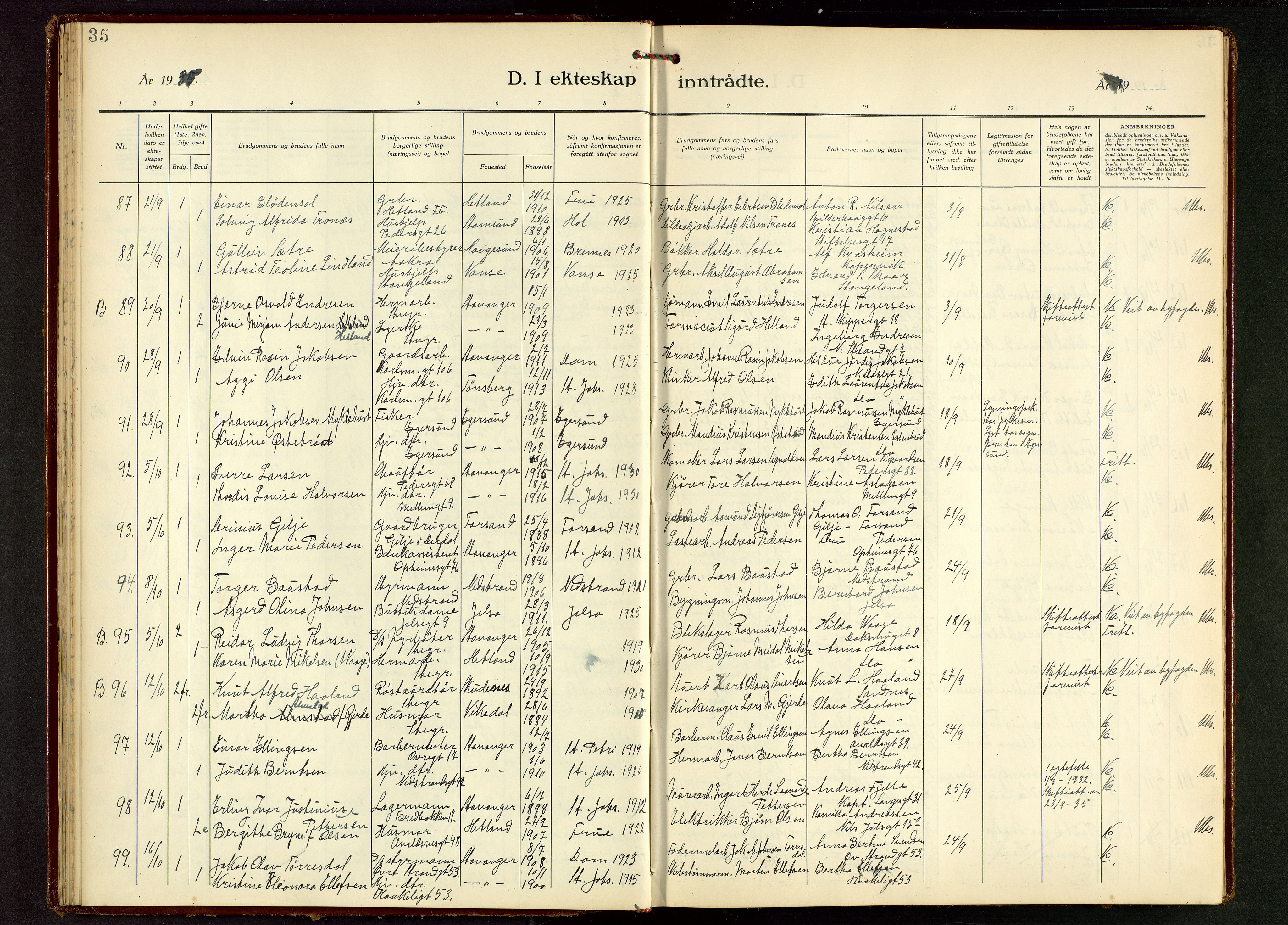 St. Johannes sokneprestkontor, AV/SAST-A-101814/001/30/30BB/L0010: Parish register (copy) no. B 10, 1933-1946, p. 35