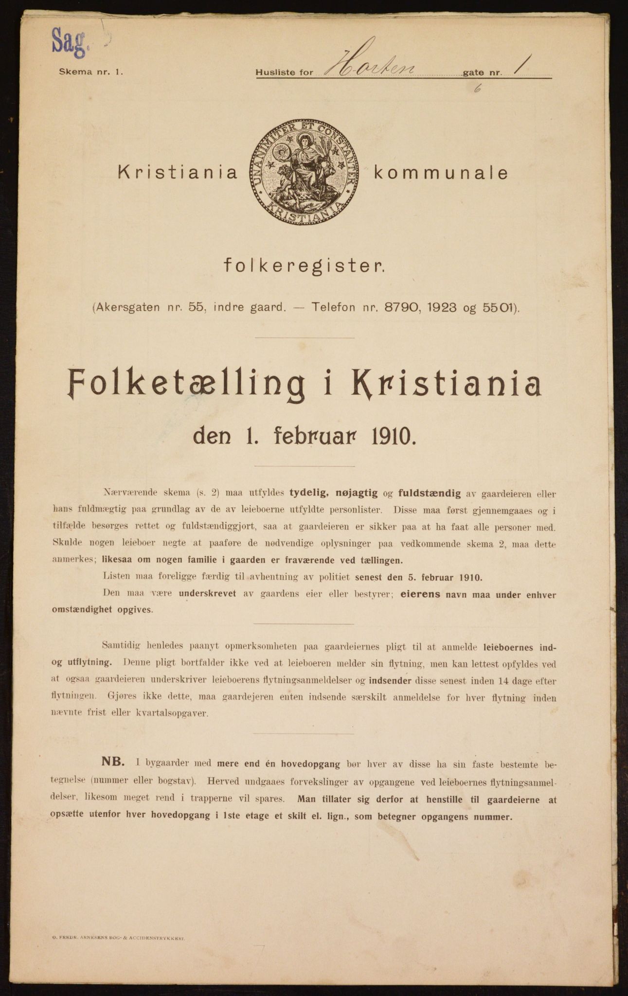 OBA, Municipal Census 1910 for Kristiania, 1910, p. 40586