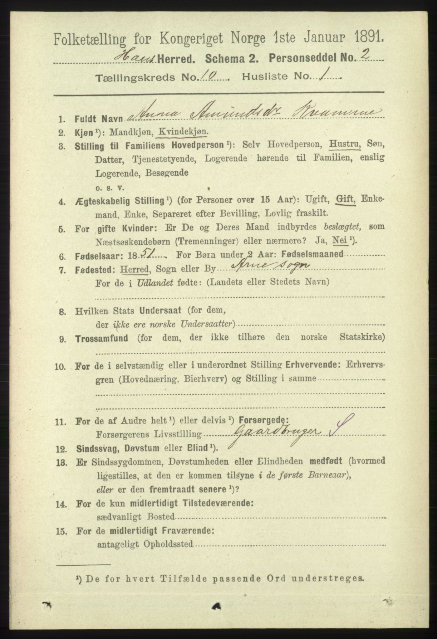 RA, 1891 census for 1250 Haus, 1891, p. 4107