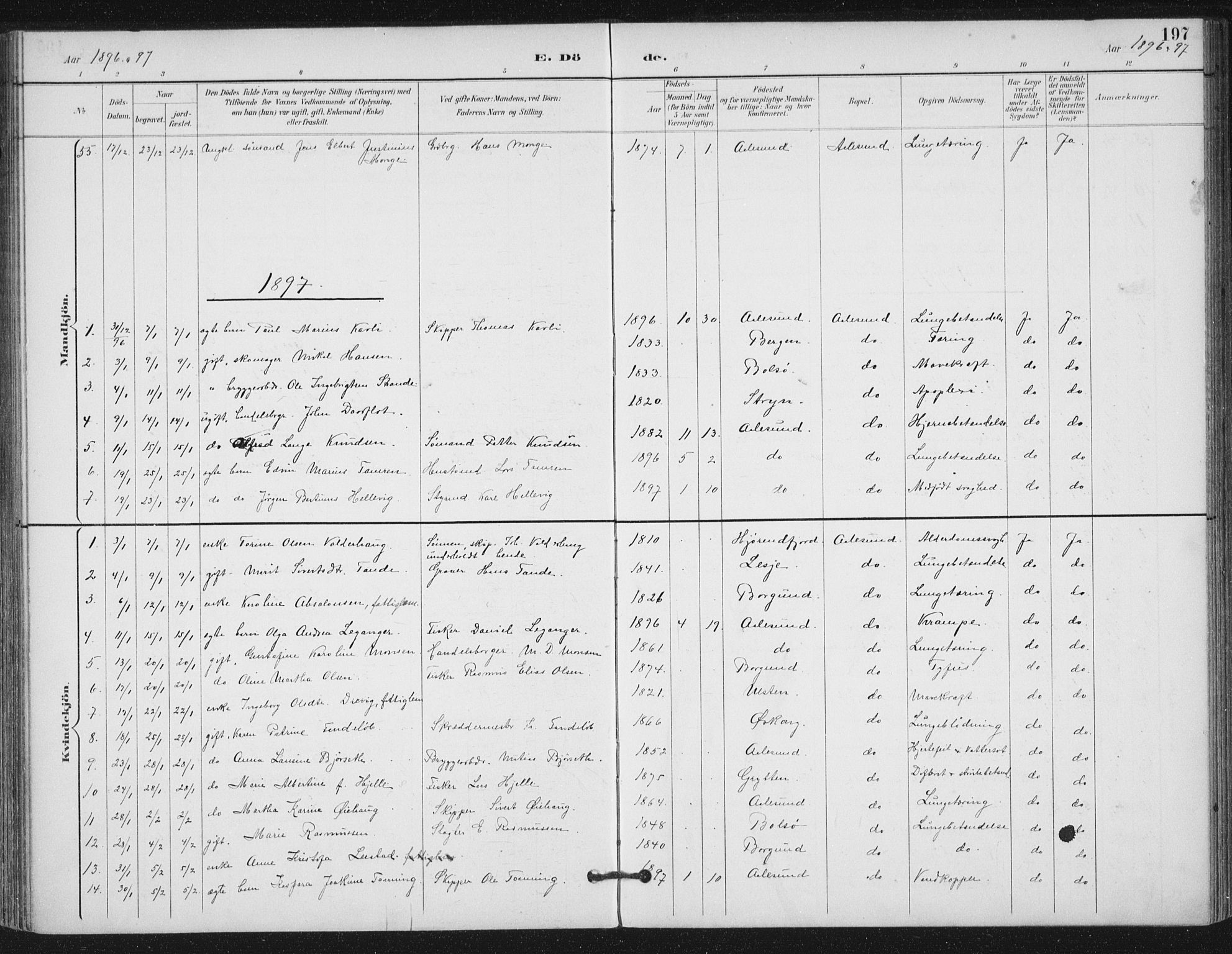 Ministerialprotokoller, klokkerbøker og fødselsregistre - Møre og Romsdal, SAT/A-1454/529/L0457: Parish register (official) no. 529A07, 1894-1903, p. 197