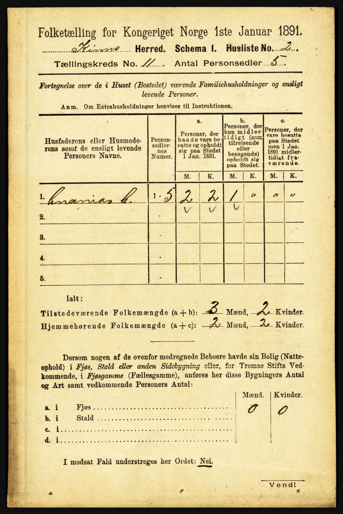 RA, 1891 census for 1437 Kinn, 1891, p. 3989