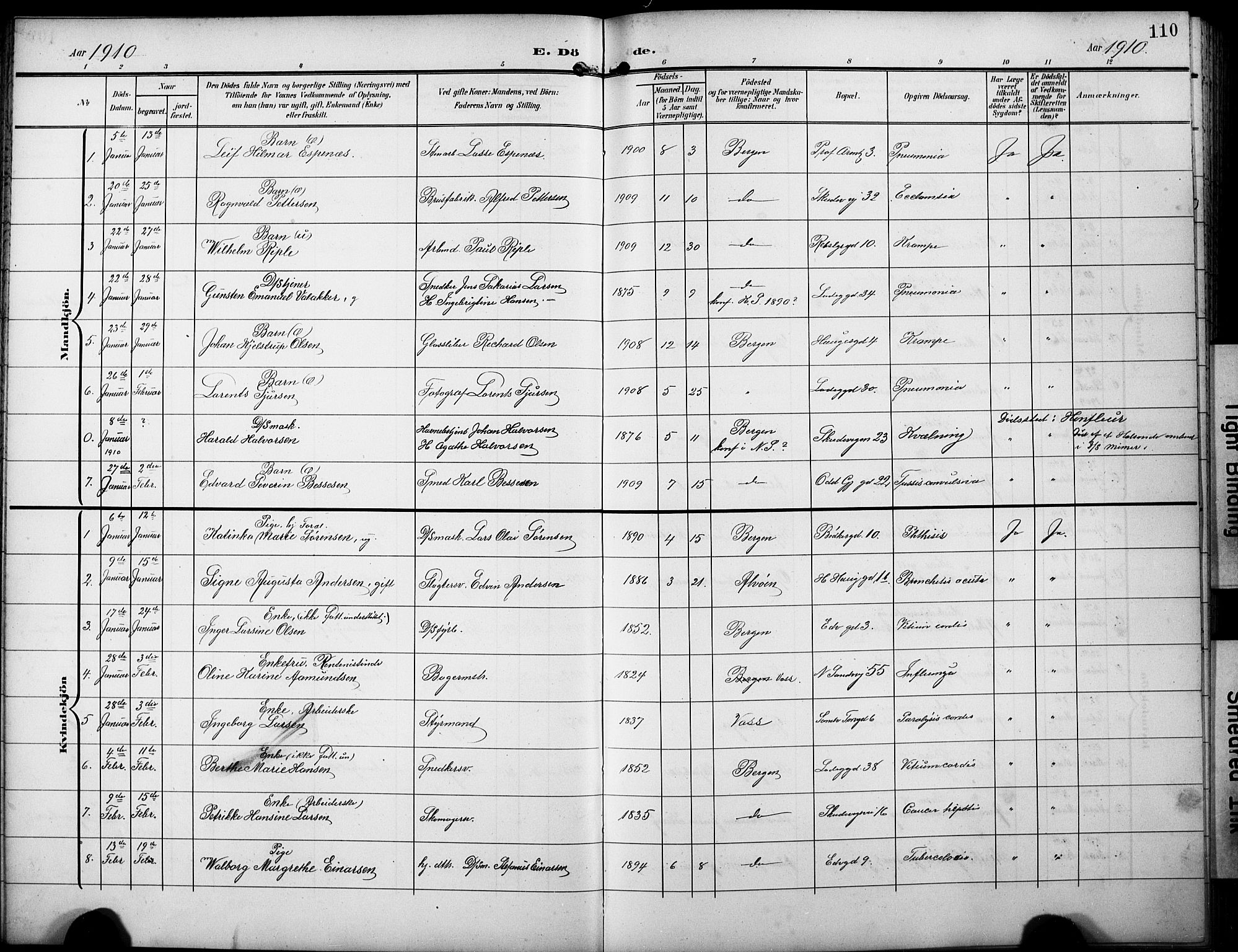 Sandviken Sokneprestembete, SAB/A-77601/H/Hb/L0017: Parish register (copy) no. E 1, 1903-1926, p. 110