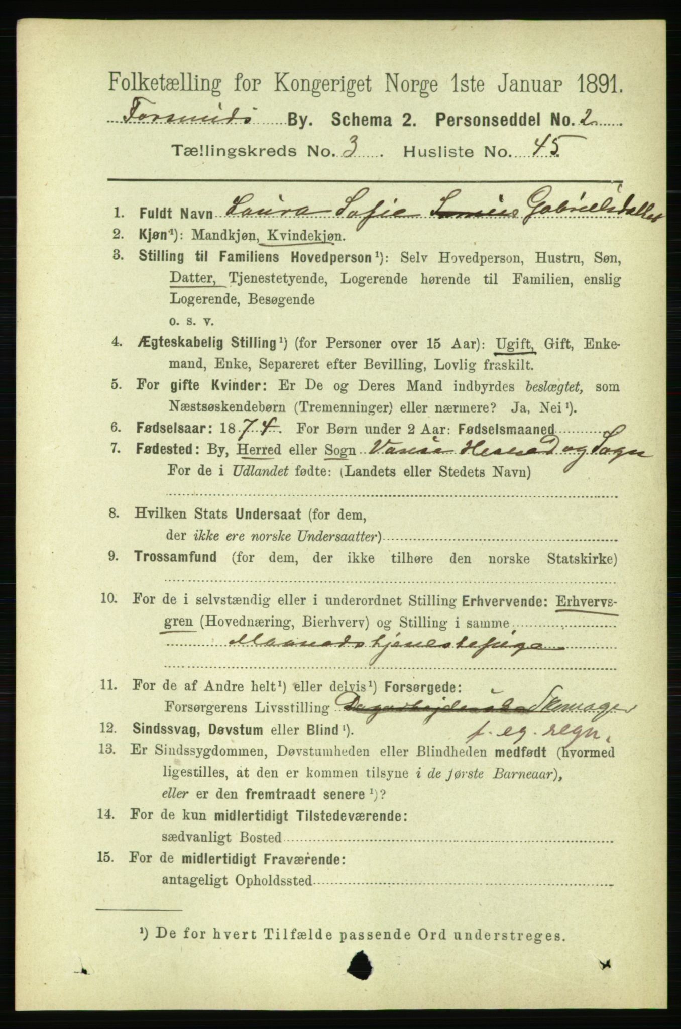 RA, 1891 census for 1003 Farsund, 1891, p. 1642