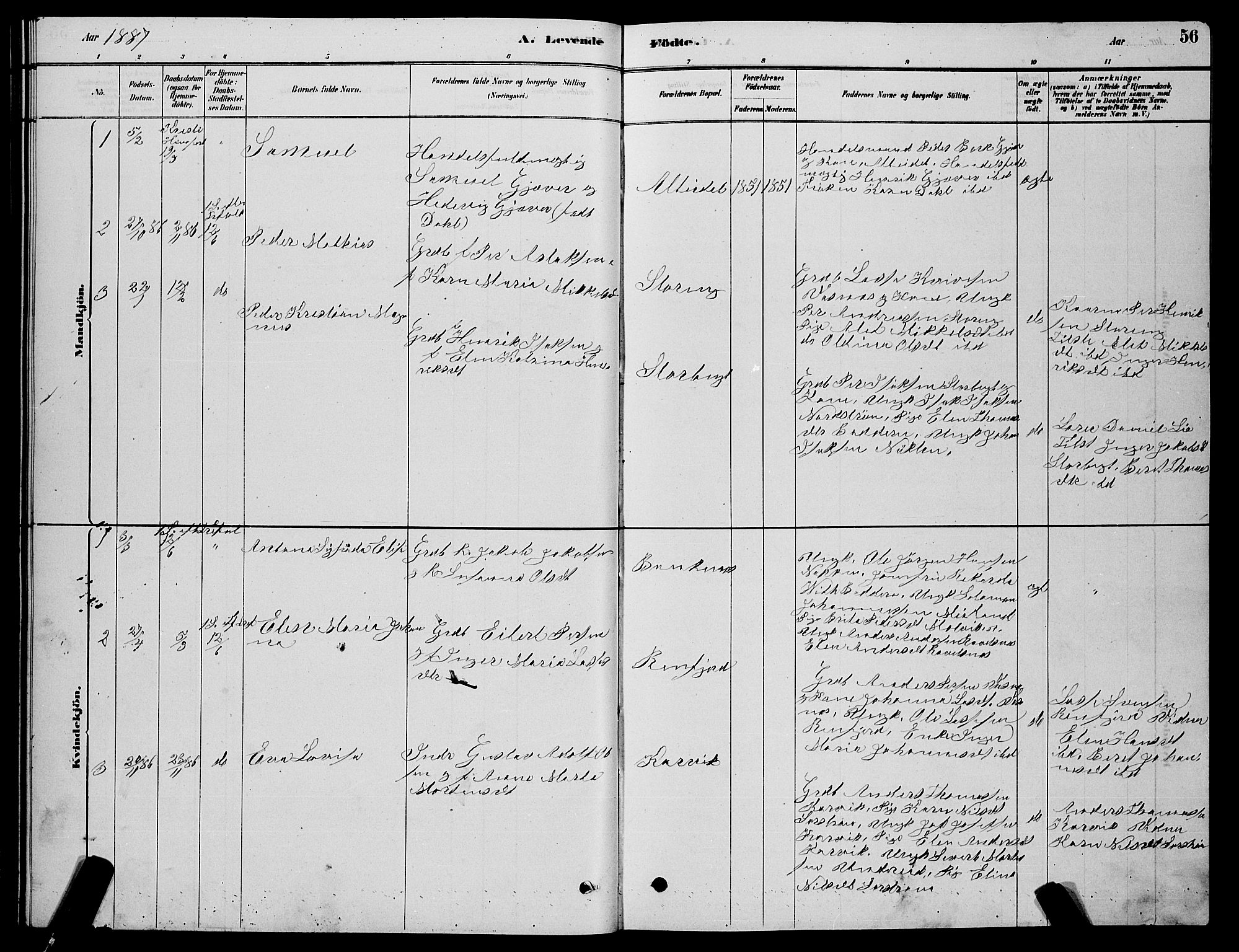 Skjervøy sokneprestkontor, AV/SATØ-S-1300/H/Ha/Hab/L0015klokker: Parish register (copy) no. 15, 1878-1890, p. 56