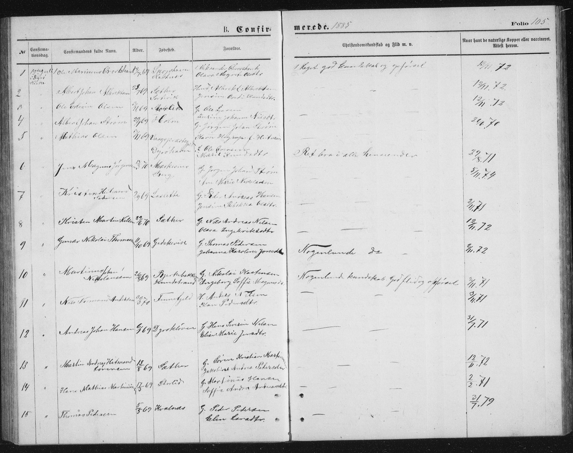 Tranøy sokneprestkontor, SATØ/S-1313/I/Ia/Iab/L0013klokker: Parish register (copy) no. 13, 1874-1896, p. 105