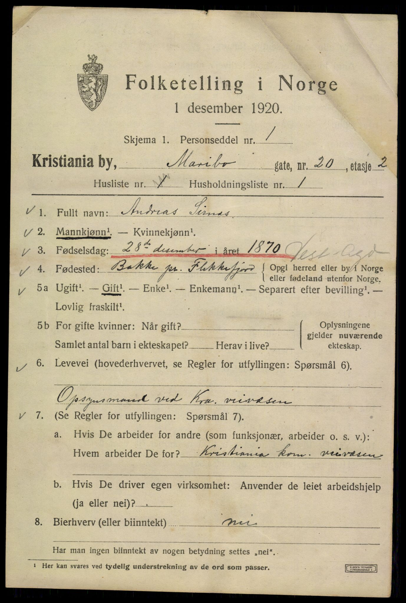 SAO, 1920 census for Kristiania, 1920, p. 376373