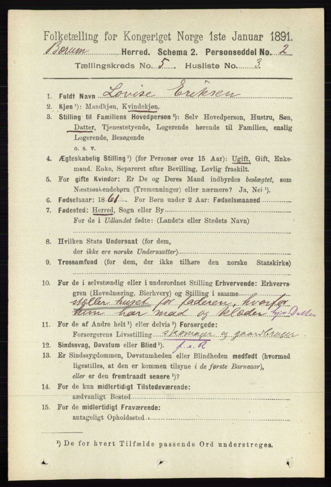 RA, 1891 census for 0219 Bærum, 1891, p. 3022