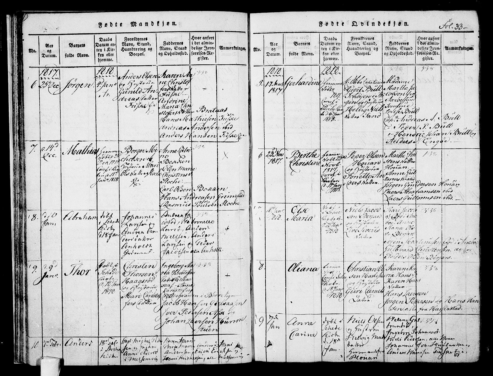 Stokke kirkebøker, SAKO/A-320/F/Fa/L0005: Parish register (official) no. I 5, 1815-1826, p. 33