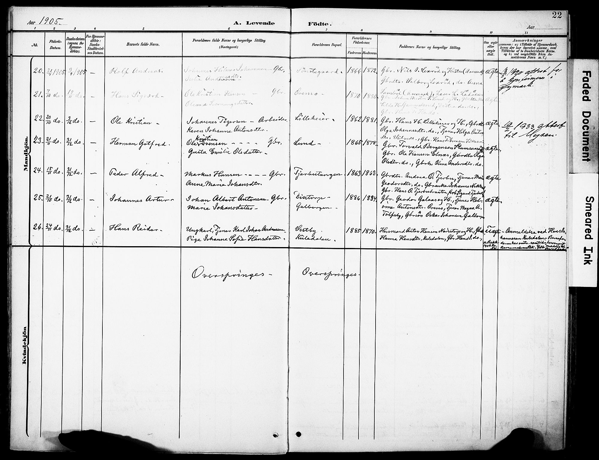 Rakkestad prestekontor Kirkebøker, SAO/A-2008/F/Fb/L0002: Parish register (official) no. II 2, 1900-1920, p. 22