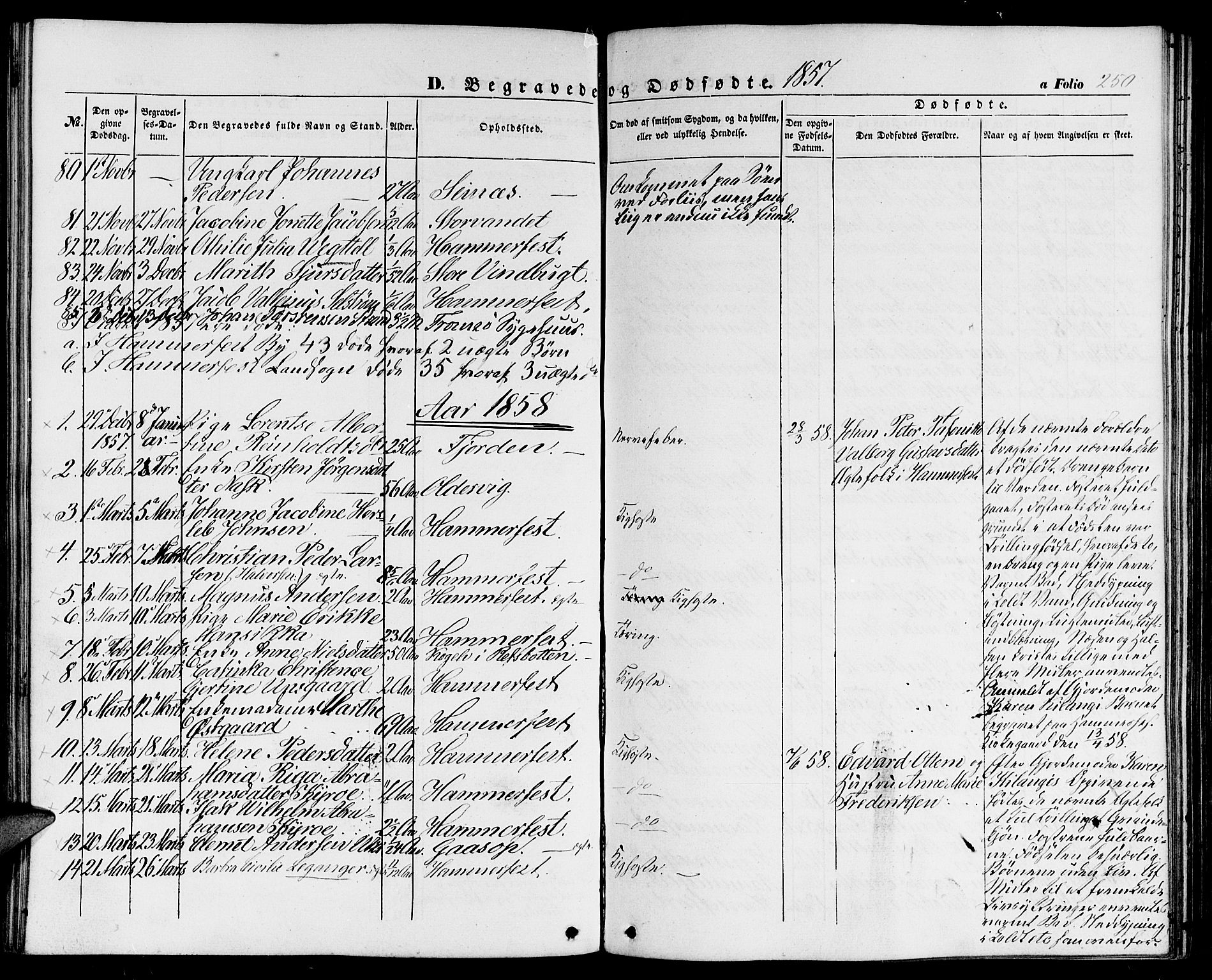 Hammerfest sokneprestkontor, SATØ/S-1347/H/Hb/L0002.klokk: Parish register (copy) no. 2, 1851-1861, p. 250