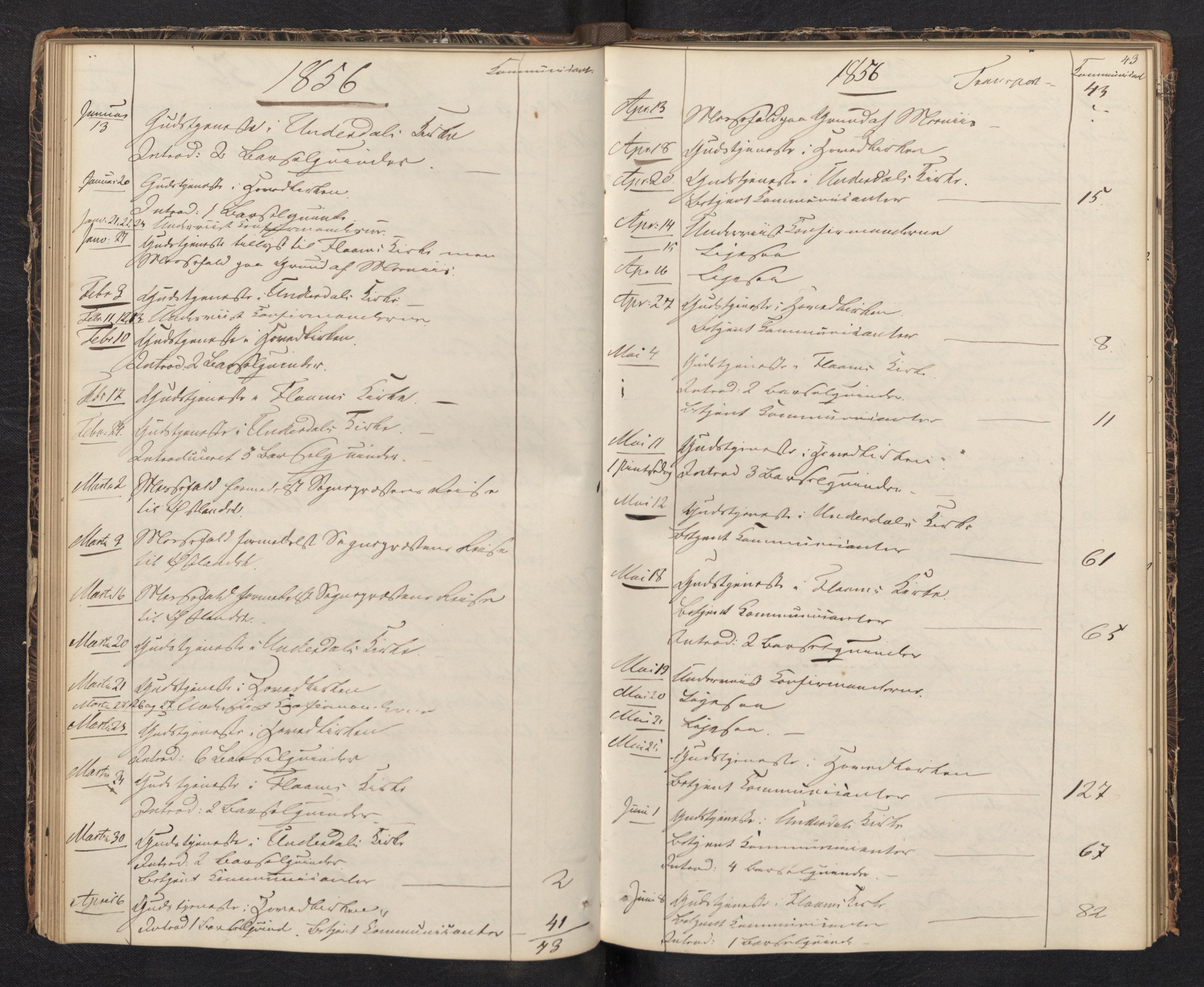 Aurland sokneprestembete, AV/SAB-A-99937/H/Ha/Haf: Diary records no. F 0, 1844-1876, p. 42b-43a