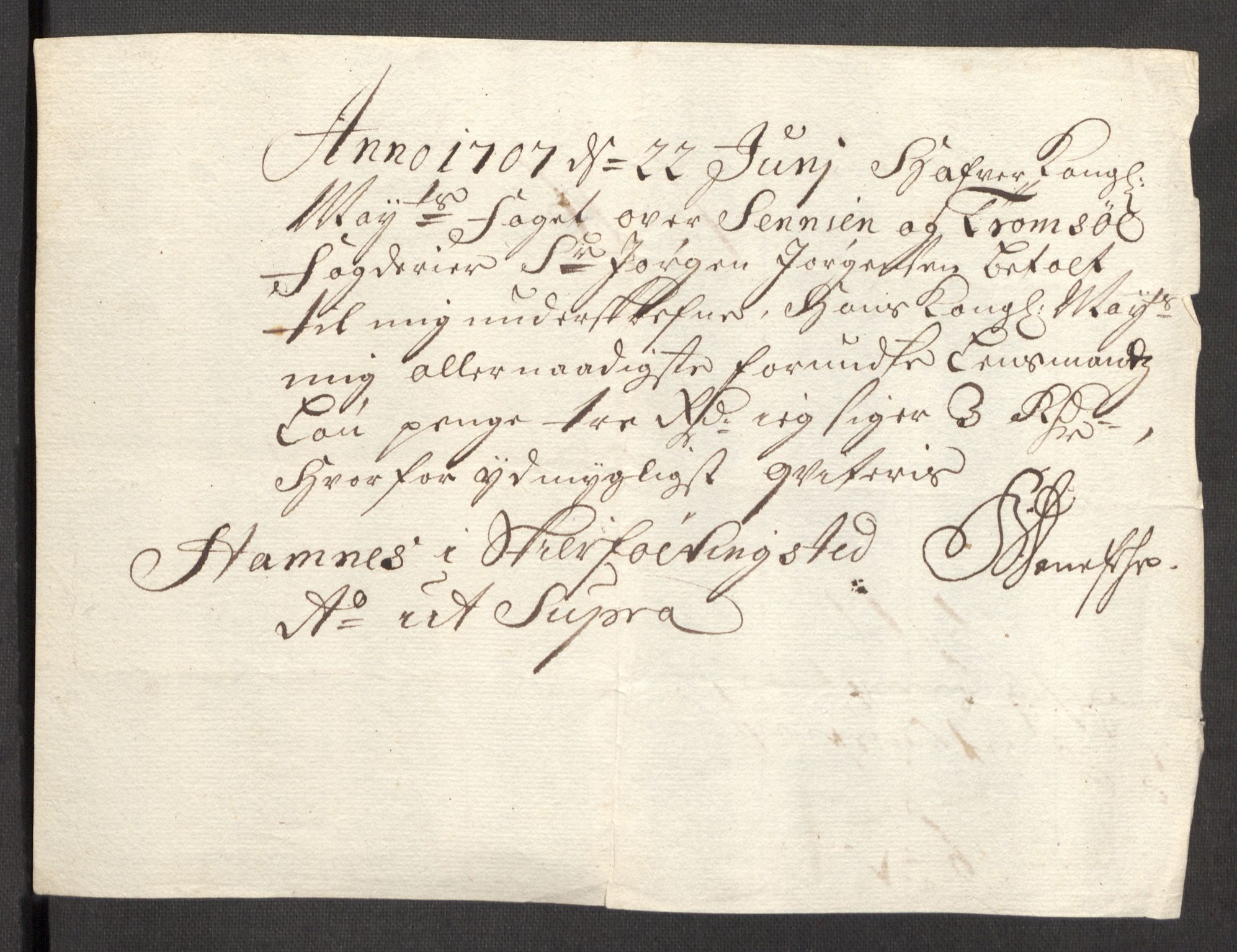 Rentekammeret inntil 1814, Reviderte regnskaper, Fogderegnskap, RA/EA-4092/R68/L4756: Fogderegnskap Senja og Troms, 1705-1707, p. 355