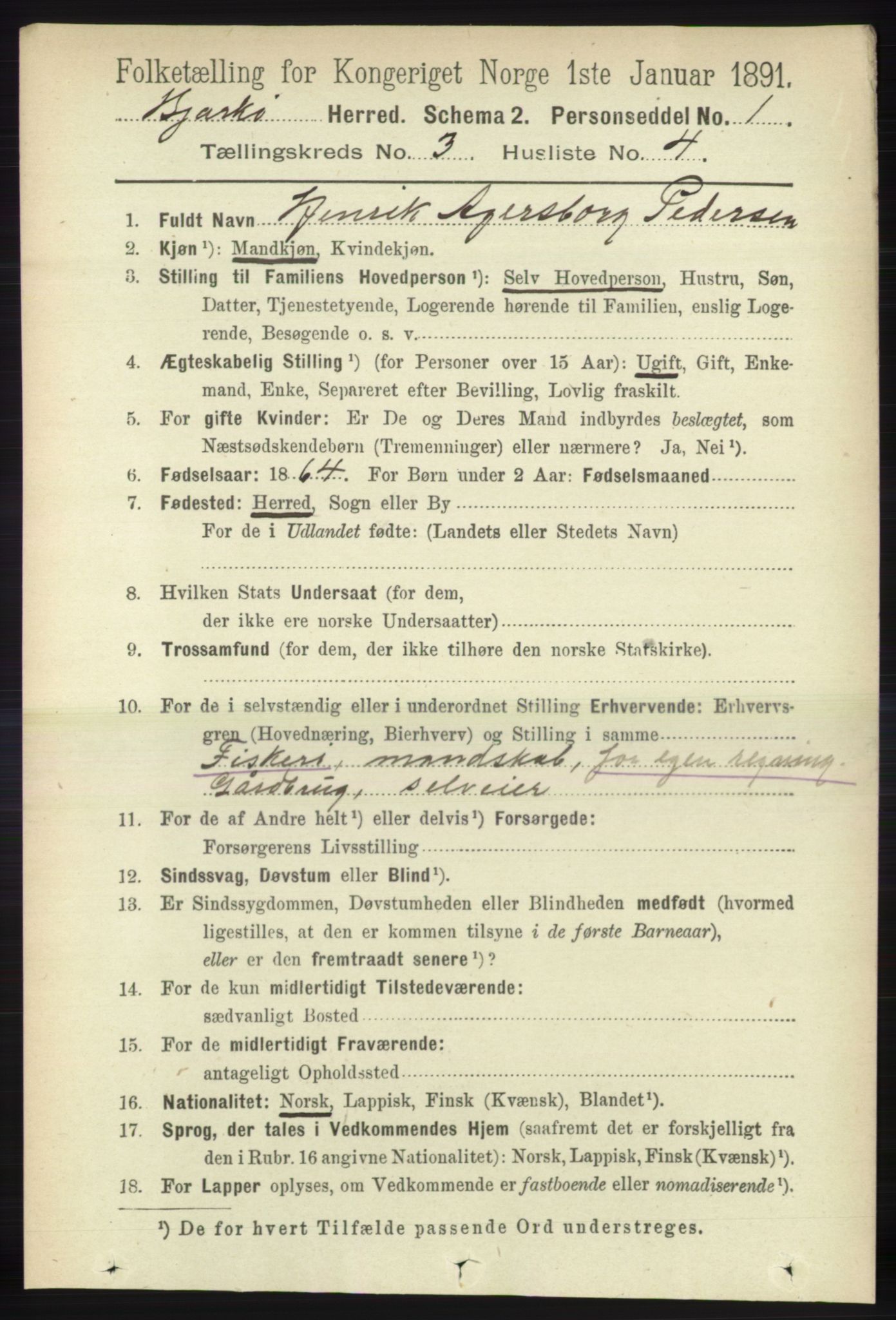 RA, 1891 census for 1915 Bjarkøy, 1891, p. 1562